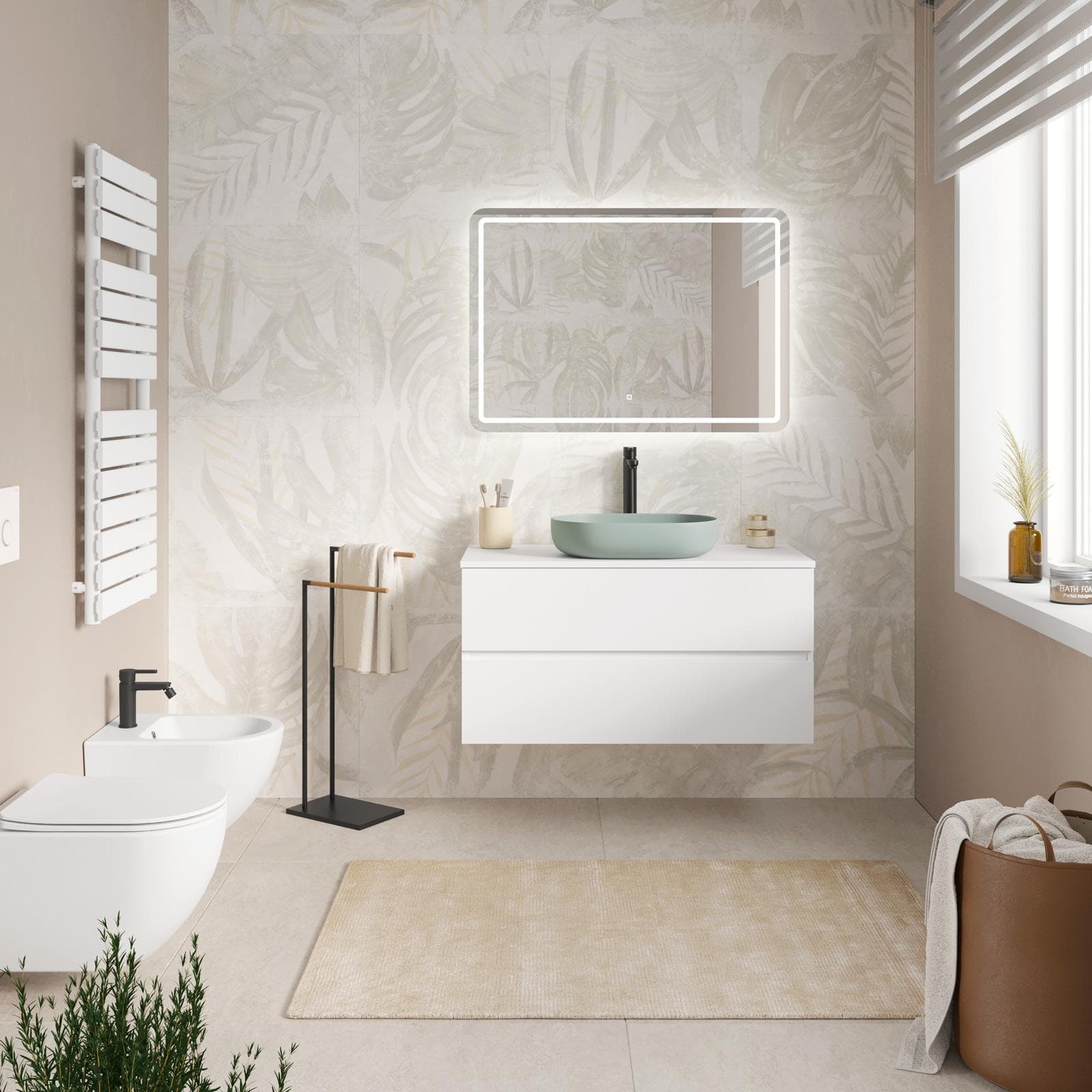 Mobile bagno portalavabo sospeso con cassetti 100 cm bianco opaco con specchio - Cuki