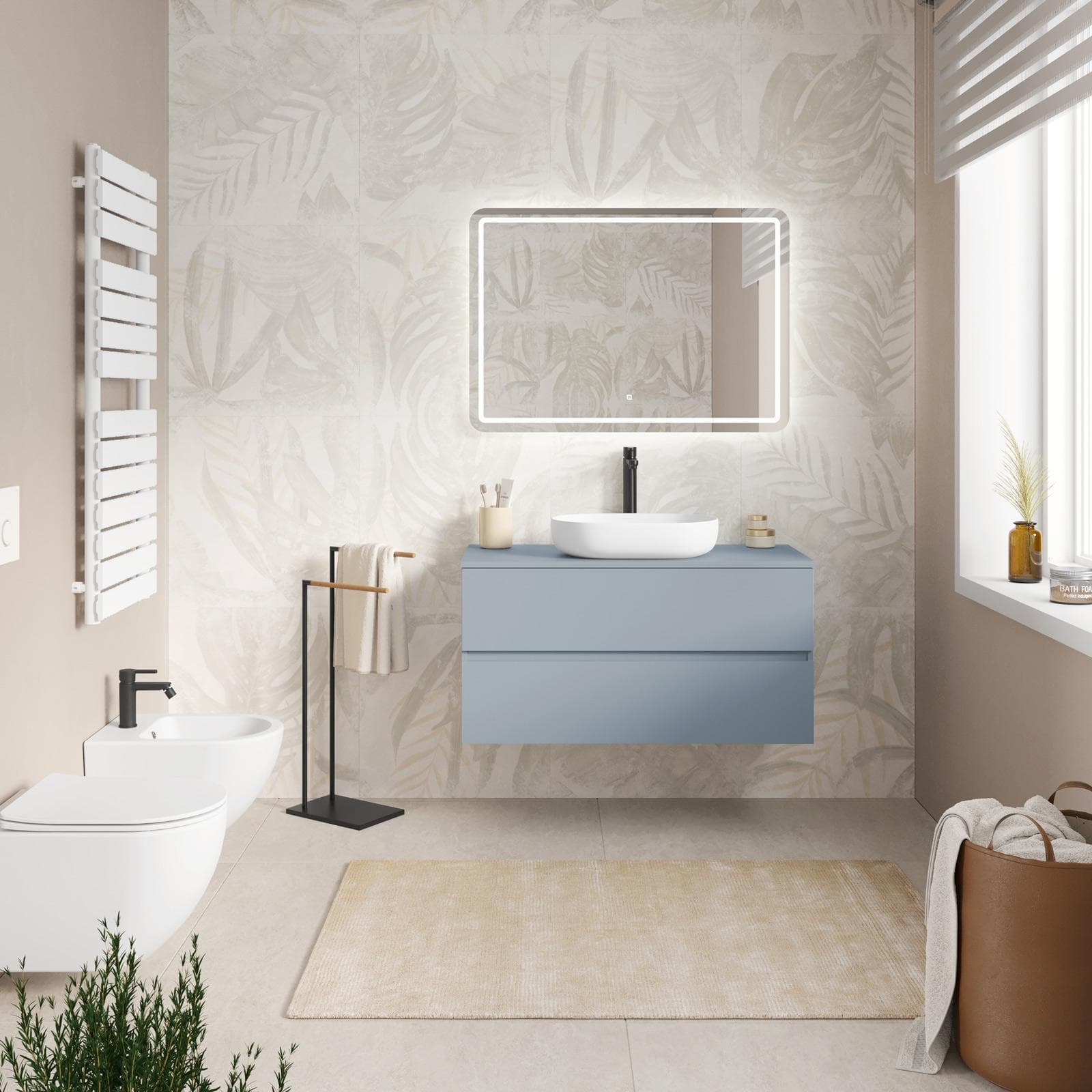 Mobile bagno portalavabo sospeso con cassetti 100 cm carta da zucchero con specchio - Cuki