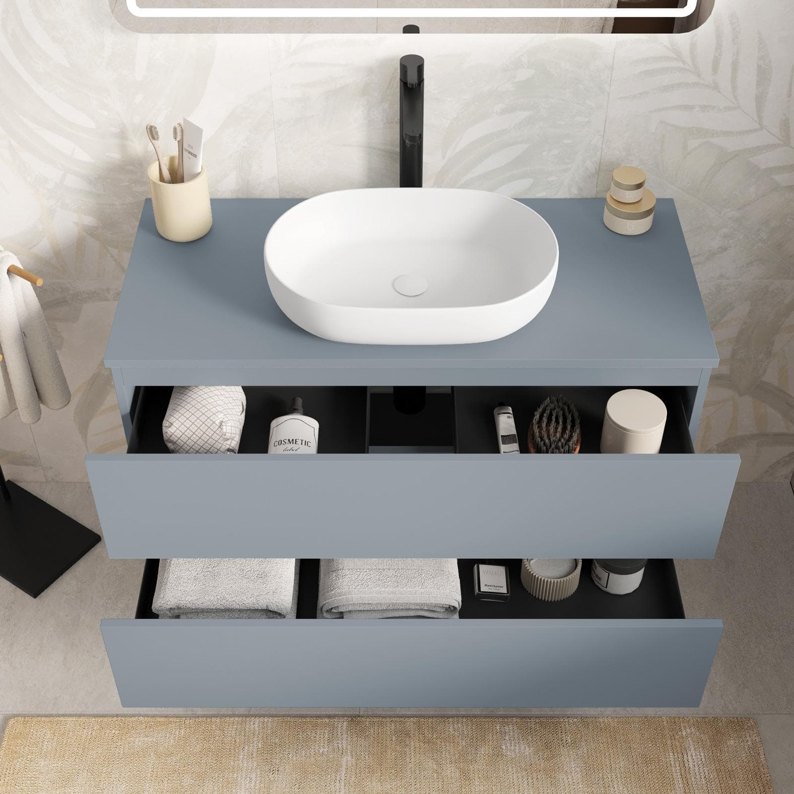 Mobile bagno portalavabo sospeso con cassetti 100 cm carta da zucchero con specchio - Cuki