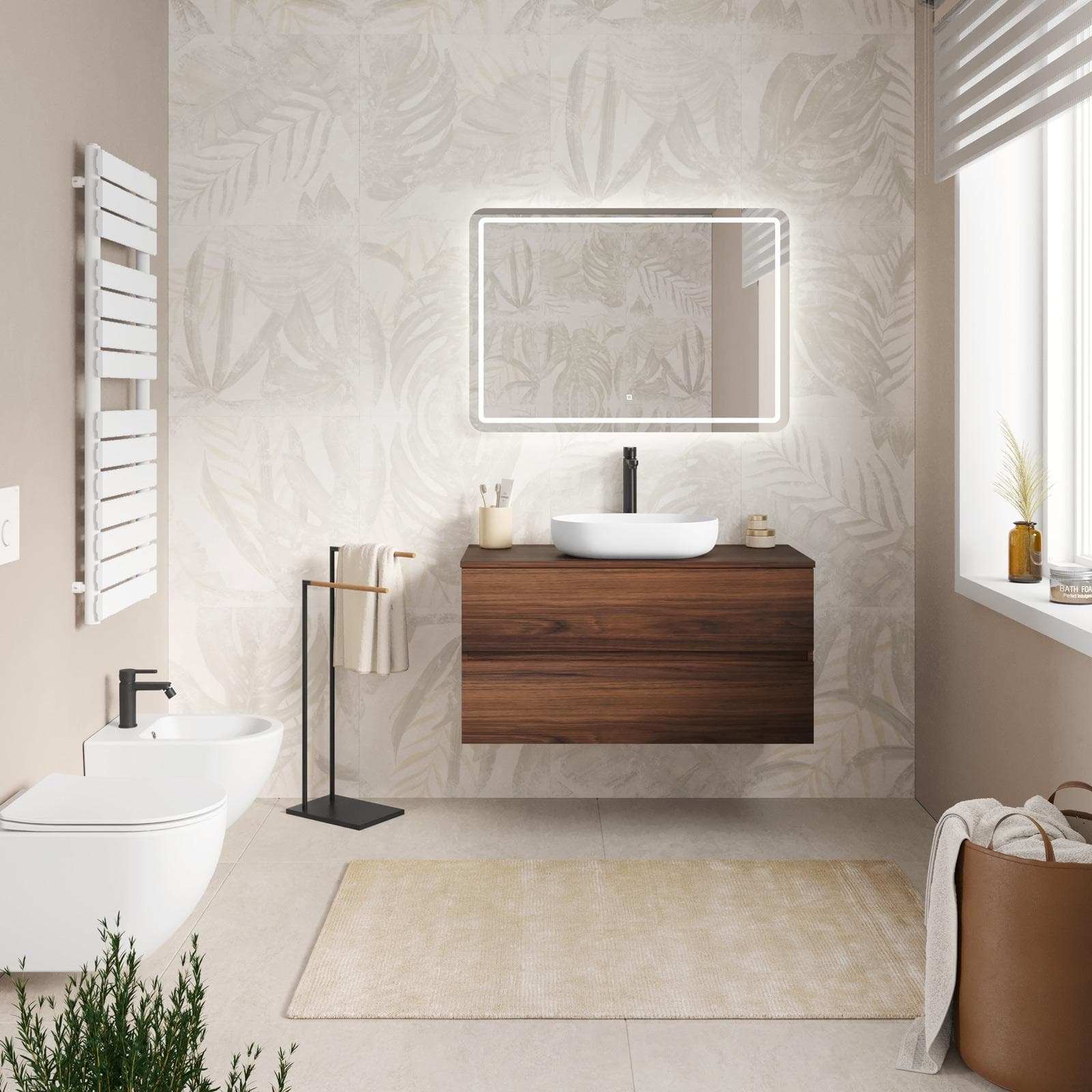 Mobile bagno portalavabo sospeso con cassetti 100 cm rovere deciso con specchio - Cuki