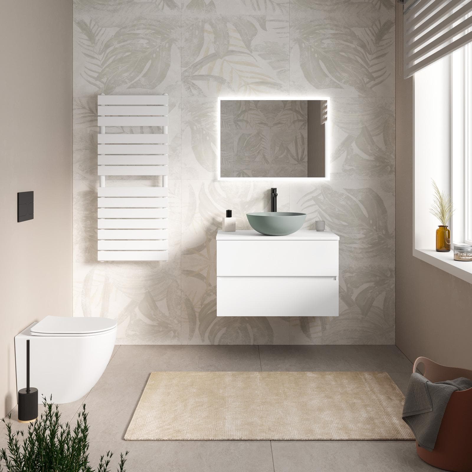 Mobile bagno portalavabo sospeso con cassetti 80 cm bianco opaco e specchio - Cuki