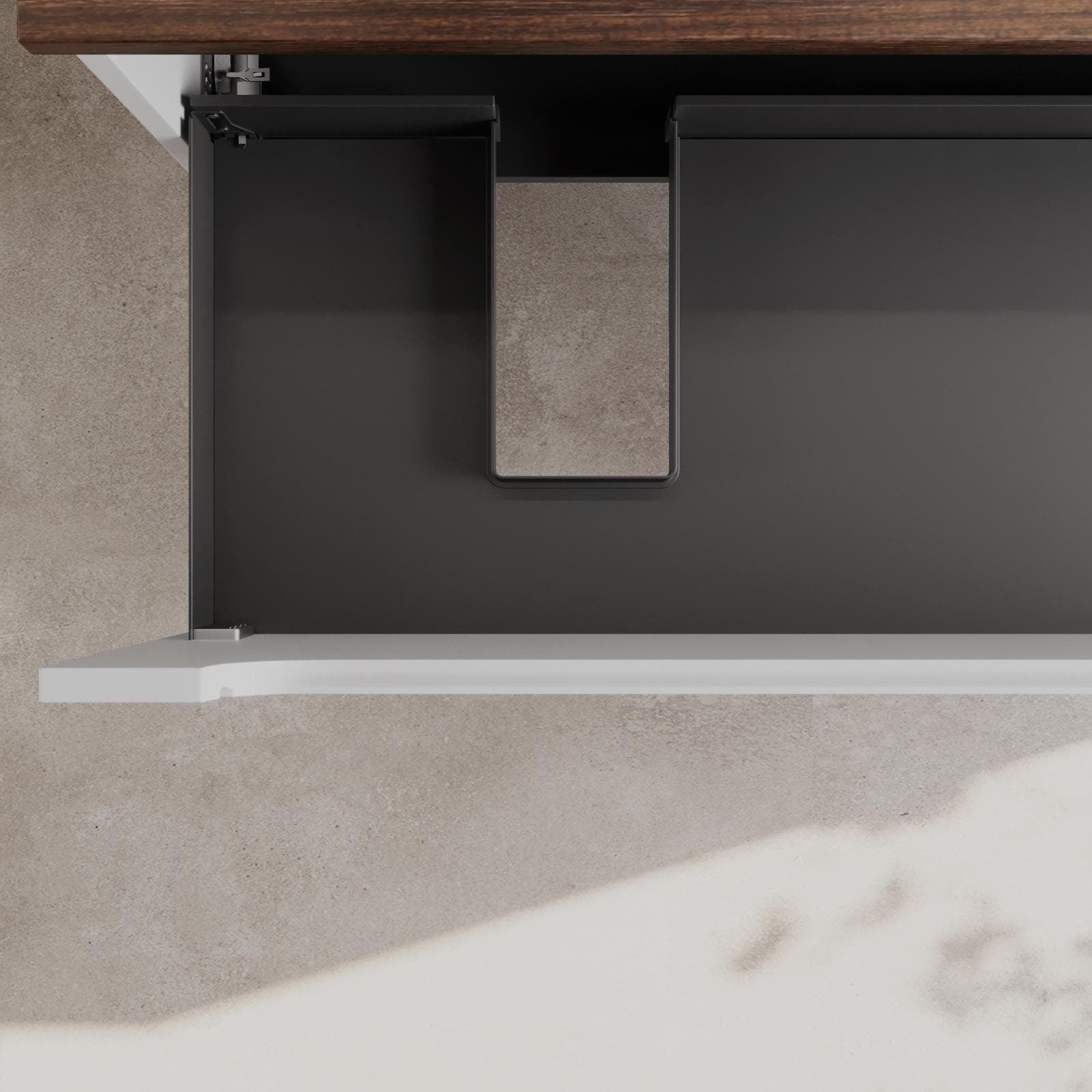 Mobile bagno portalavabo sx 120cm bianco opaco e top rovere deciso con specchio - Deck