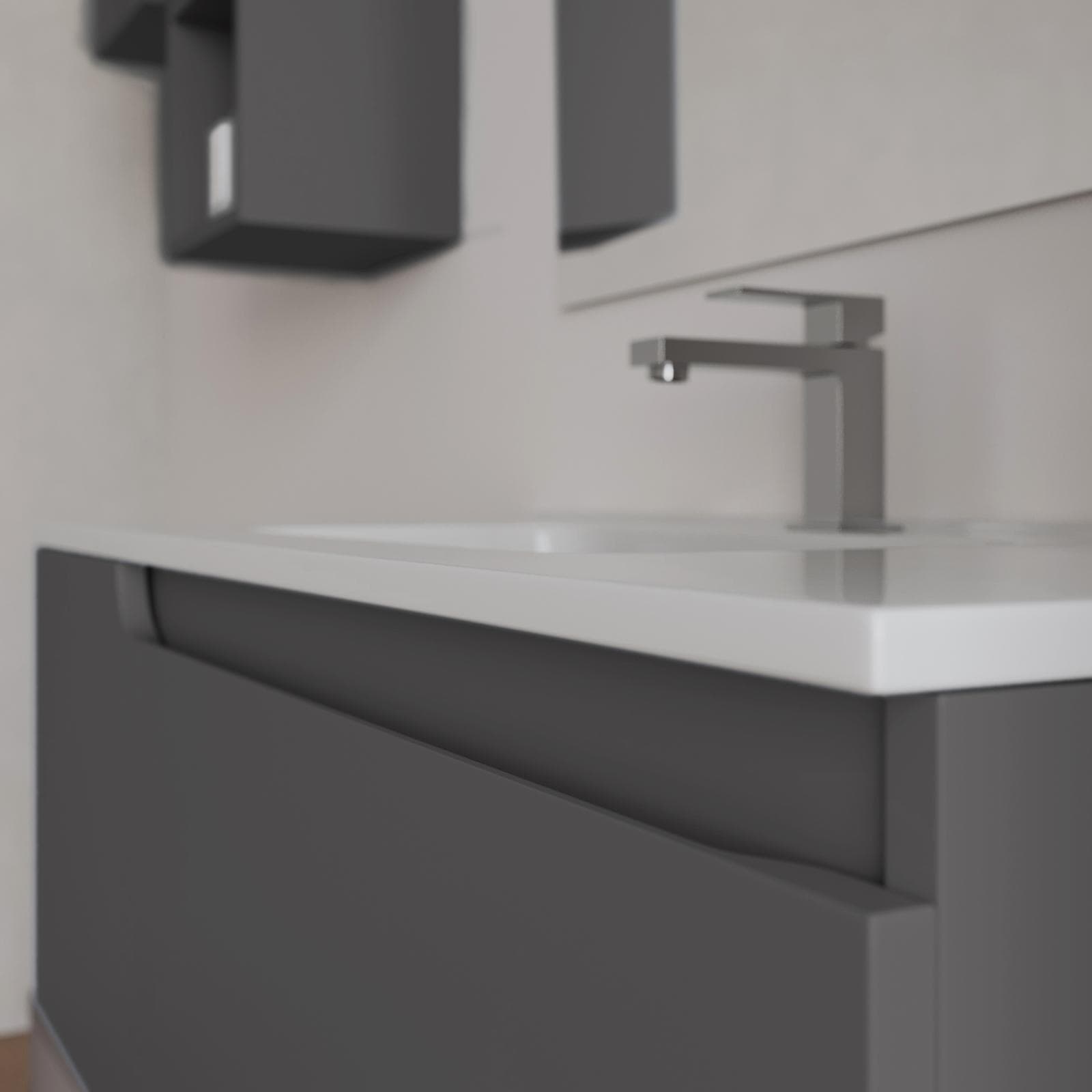 Mobile bagno sospeso 100 cm antracite con lavabo e specchio - Agave