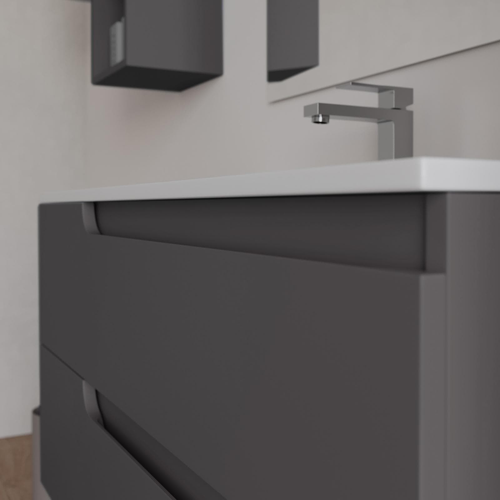 Mobile bagno sospeso 100 cm antracite con lavabo e specchio - Agave Plus