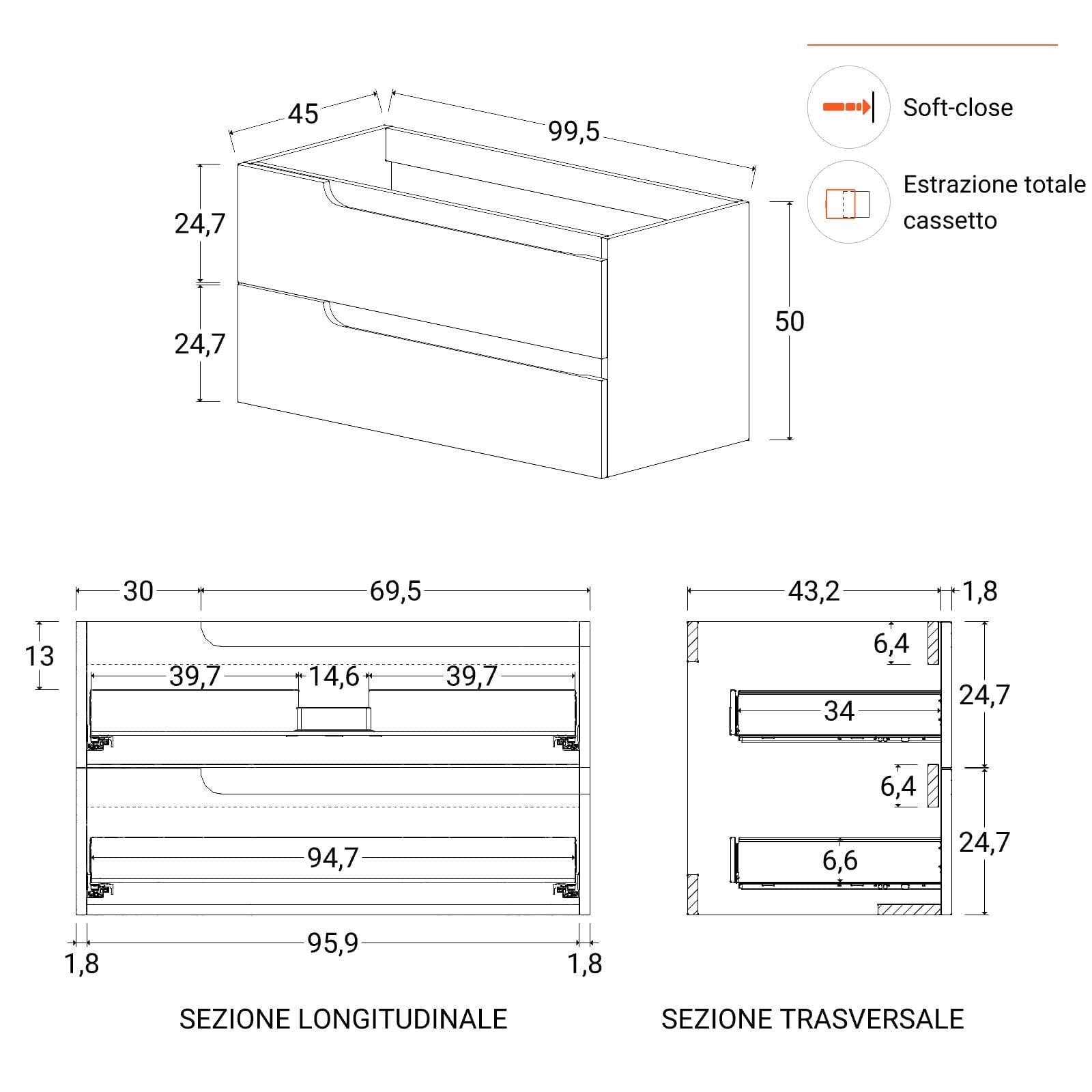 Mobile bagno sospeso 100 cm antracite con lavabo e specchio - Agave Plus