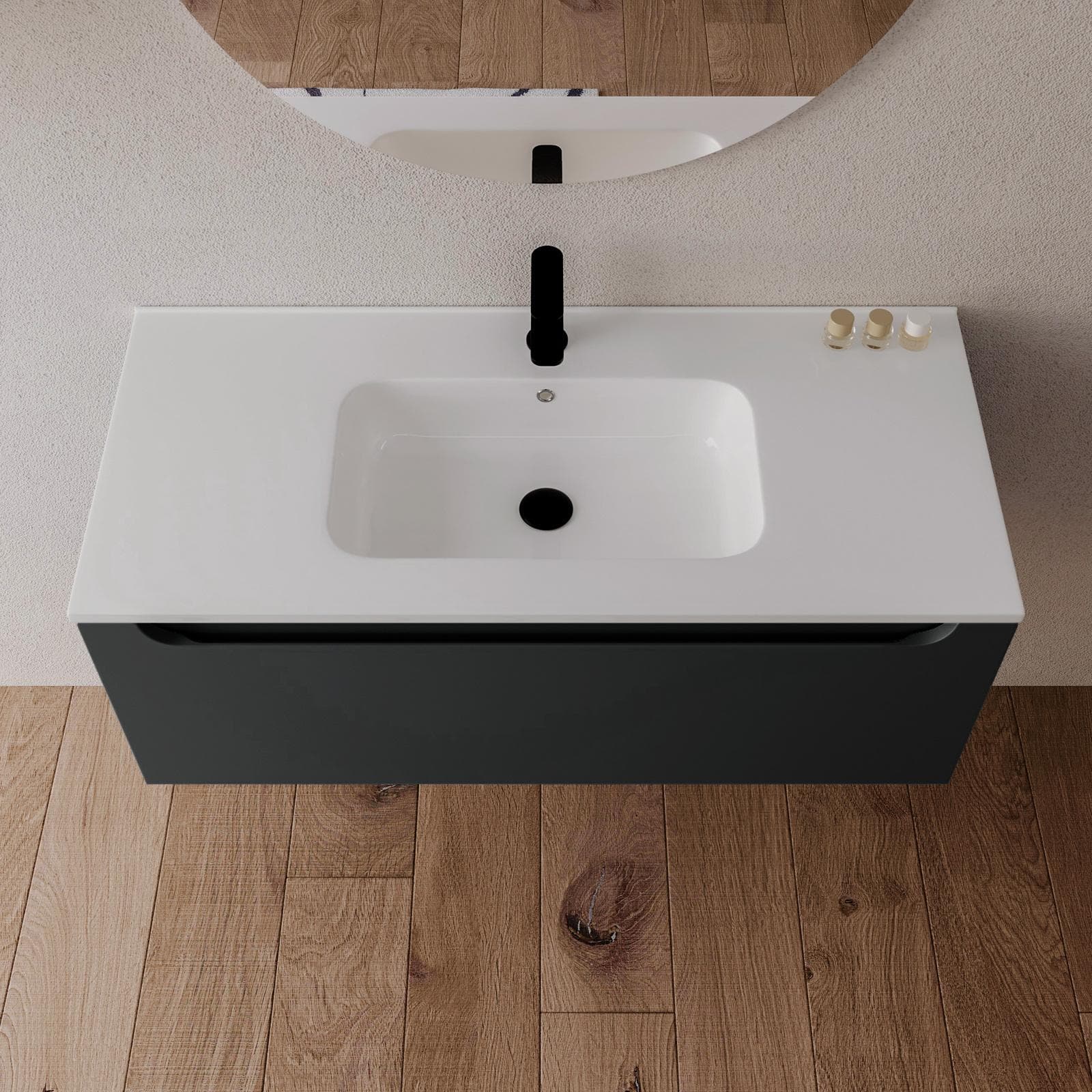 Mobile bagno sospeso 100 cm antracite con lavabo integrato e specchio - Sleek