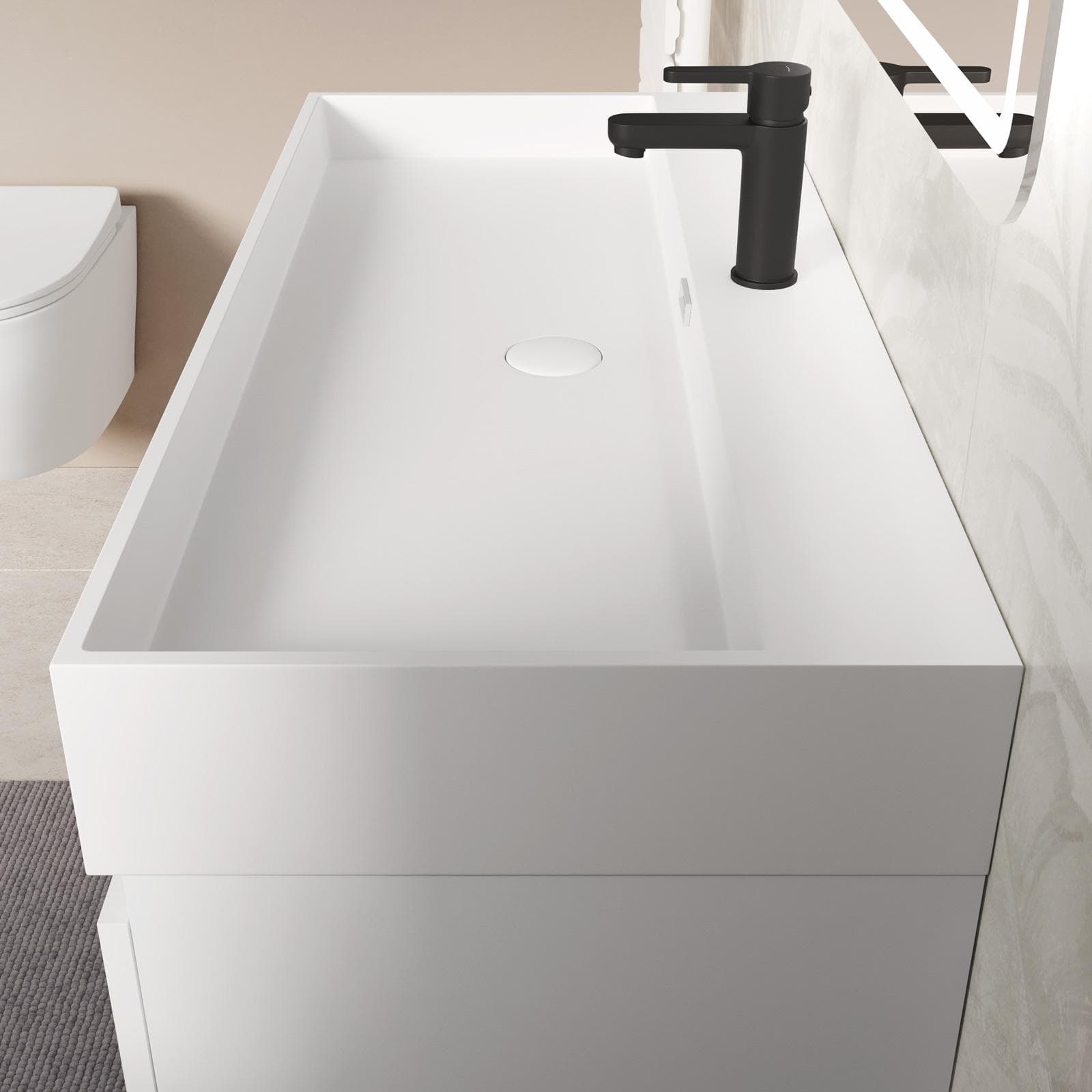 Mobile bagno sospeso 100 cm bianco opaco a tre ante con lavabo integrato e specchio - Cuki