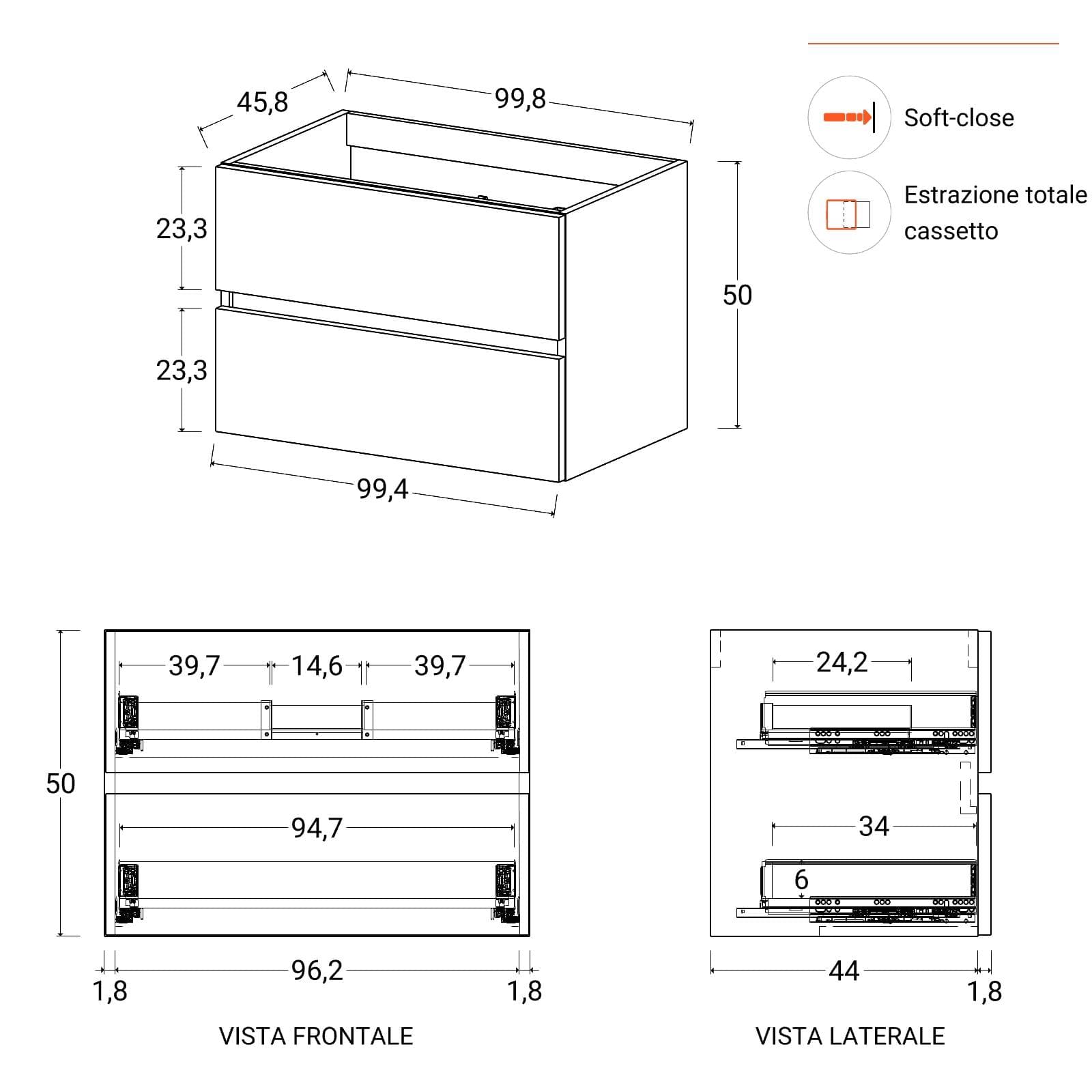 Mobile bagno sospeso 100 cm bianco opaco con lavabo e specchio - Cuki