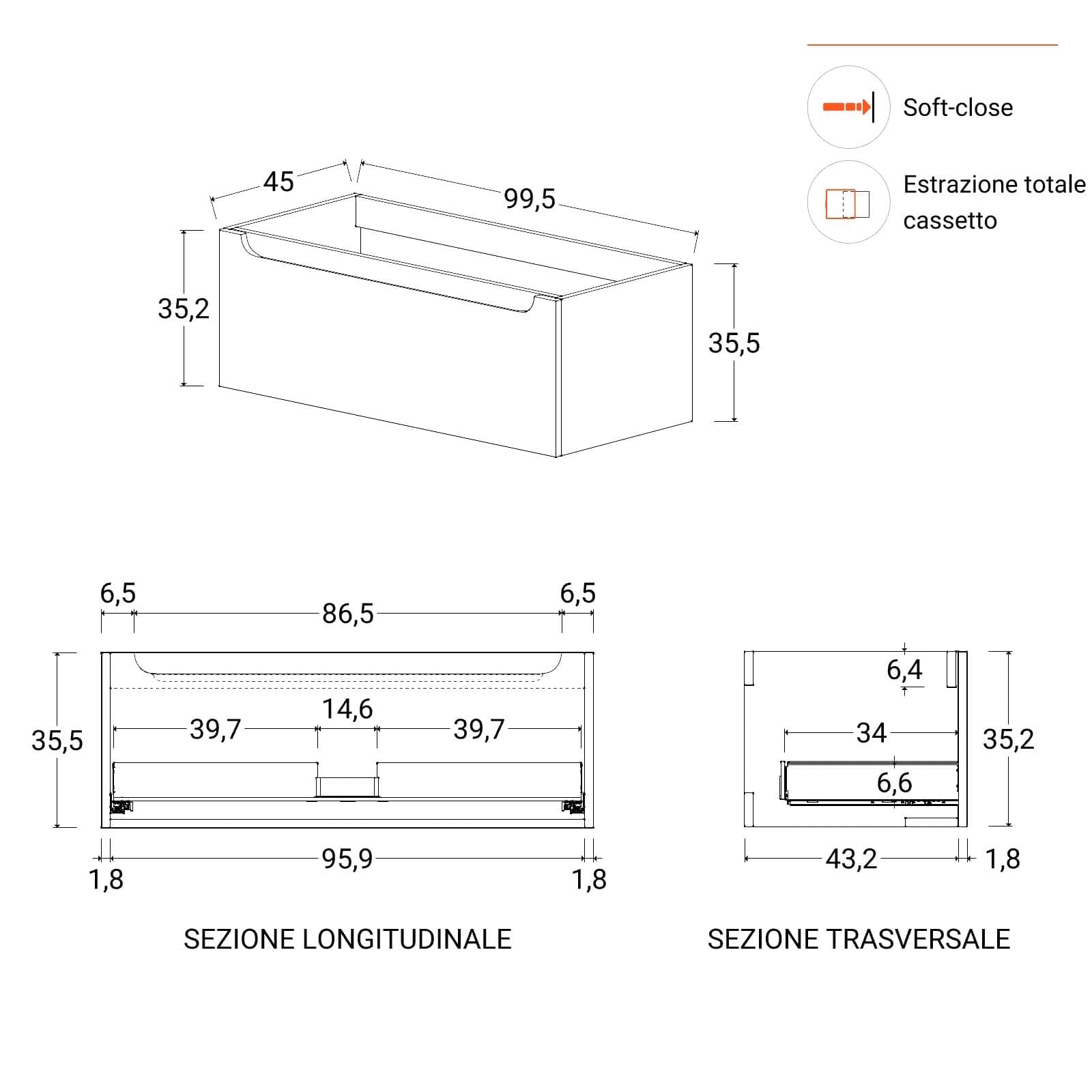 Mobile bagno sospeso 100 cm bianco opaco con lavabo integrato e specchio - Sleek
