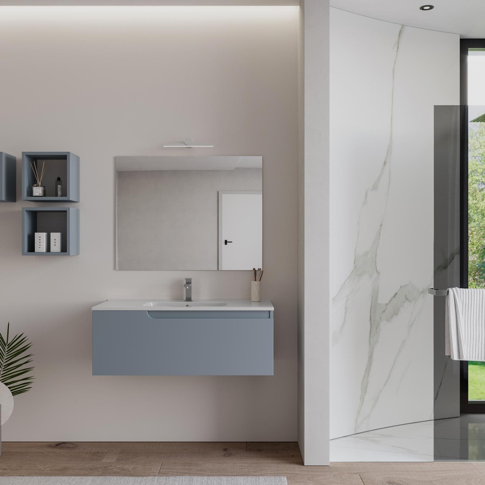 Mobile bagno sospeso 100 cm carta da zucchero con lavabo e specchio - Agave