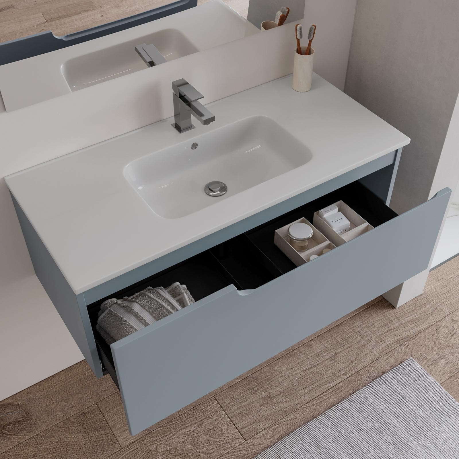 Mobile bagno sospeso 100 cm carta da zucchero con lavabo e specchio - Agave