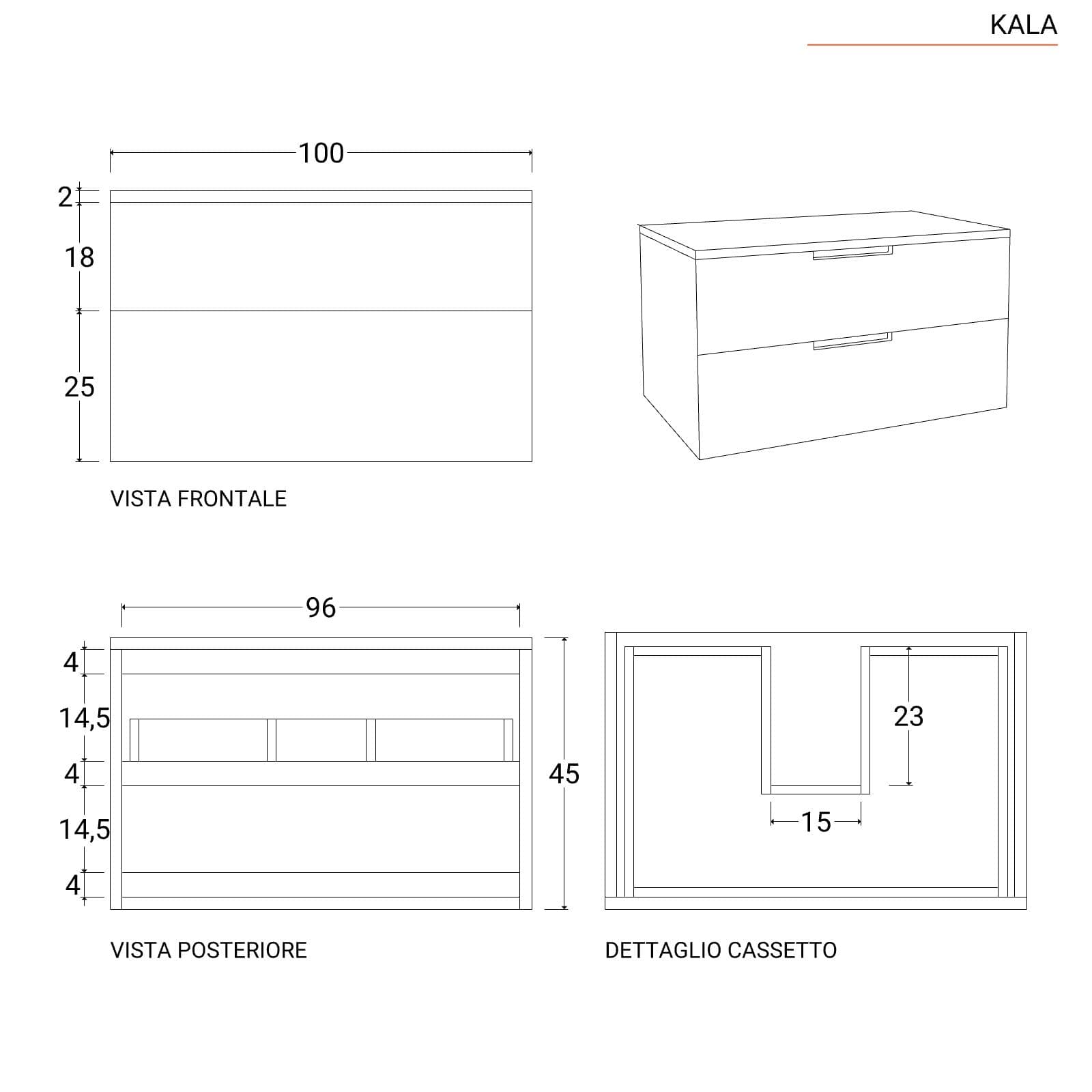 Mobile bagno sospeso 100 cm con 2 cassetti in legno teak naturale - Kala