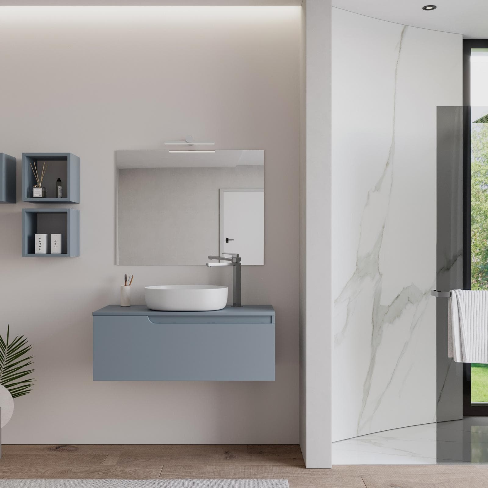 Mobile bagno sospeso 100 cm con top carta da zucchero e specchio - Agave