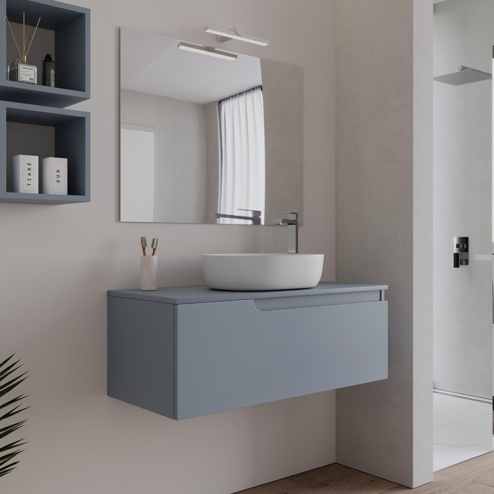 Mobile bagno sospeso 100 cm con top carta da zucchero e specchio - Agave