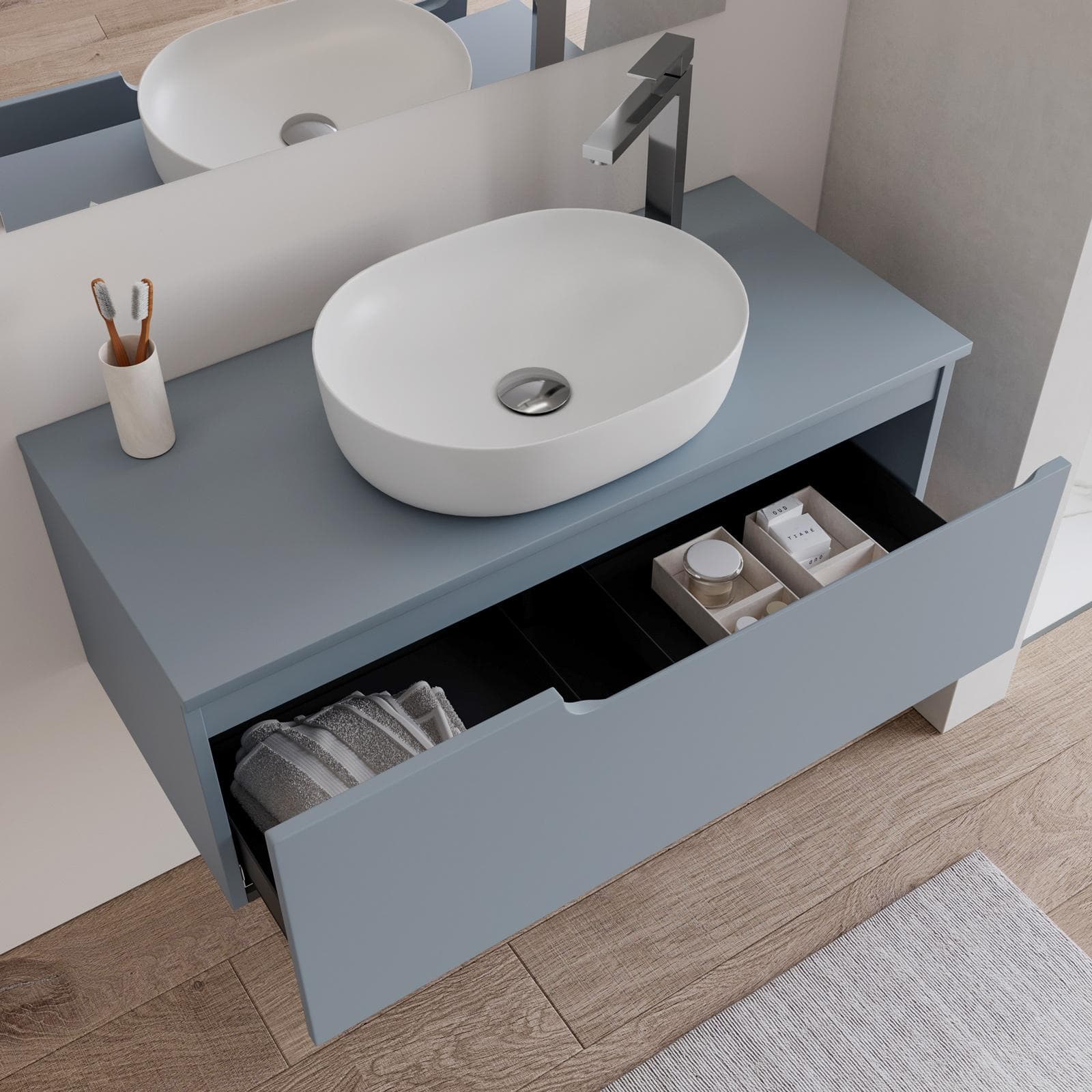 Mobile bagno sospeso 100 cm con top carta da zucchero e specchio - Agave