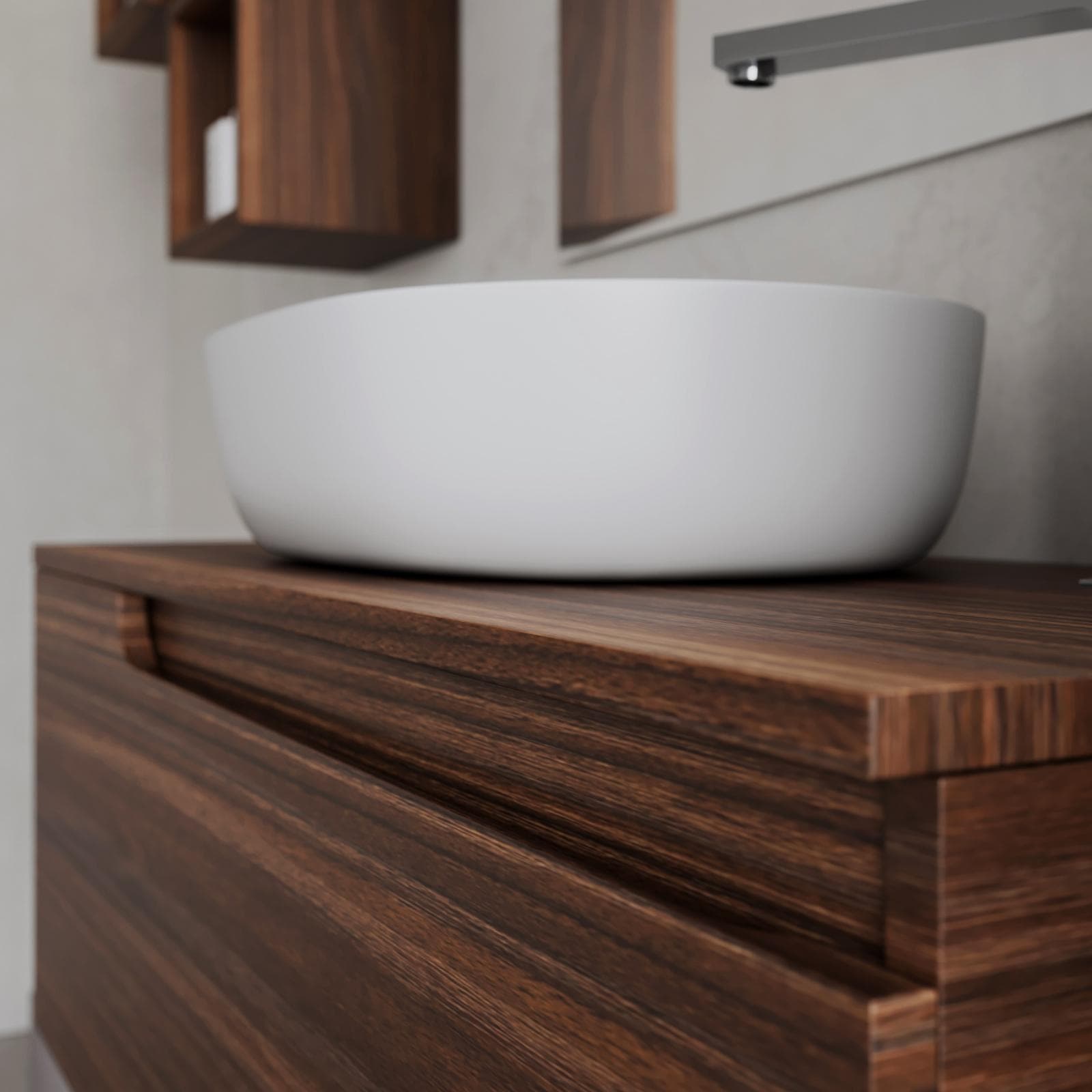 Mobile bagno sospeso 100 cm con top rovere deciso e specchio - Agave
