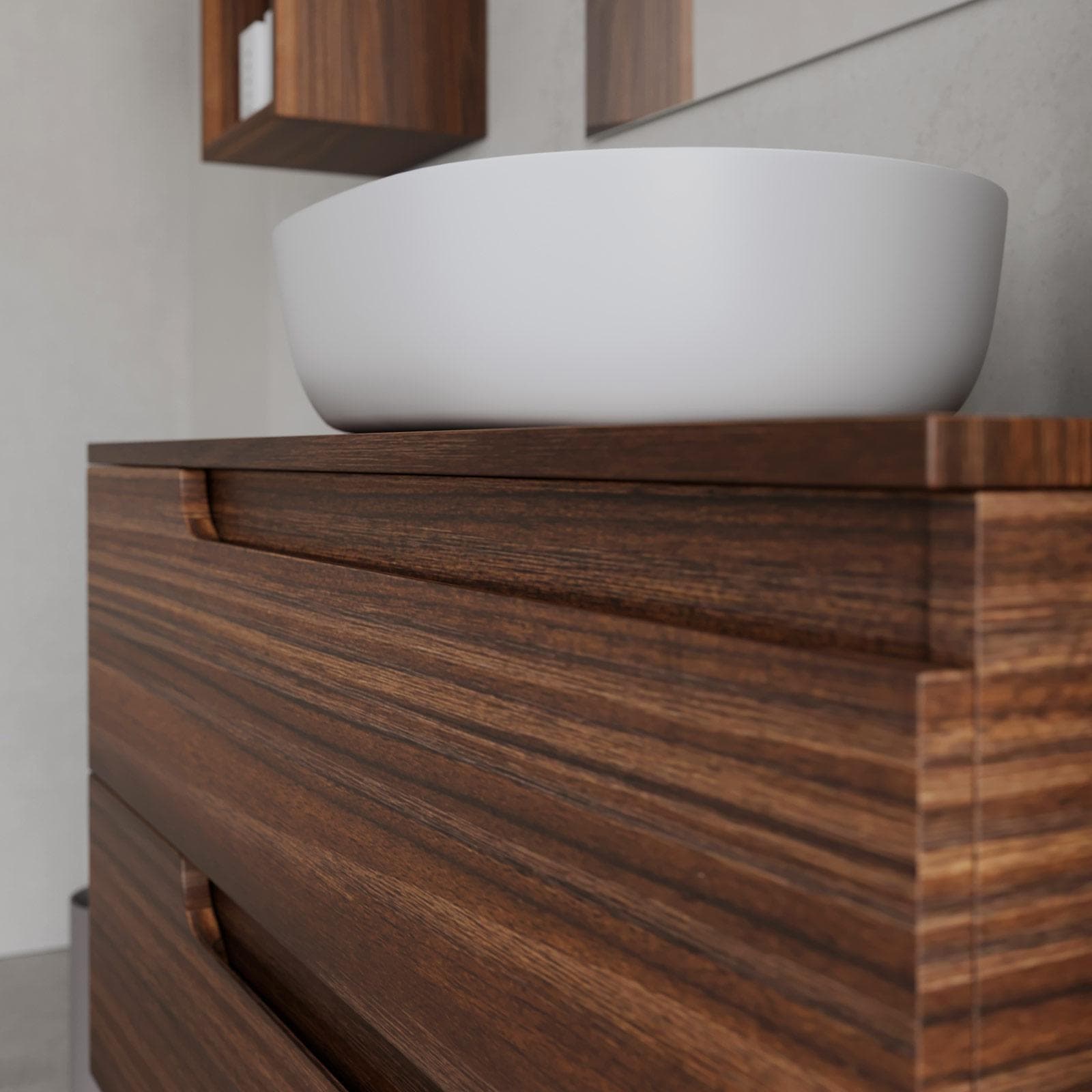 Mobile bagno sospeso 100 cm con top rovere deciso e specchio - Agave Plus