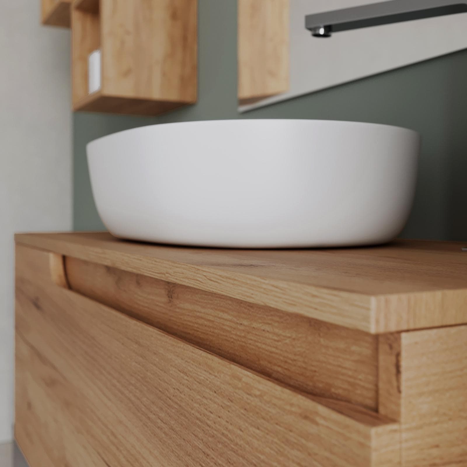 Mobile bagno sospeso 100 cm con top rovere gold e specchio - Agave