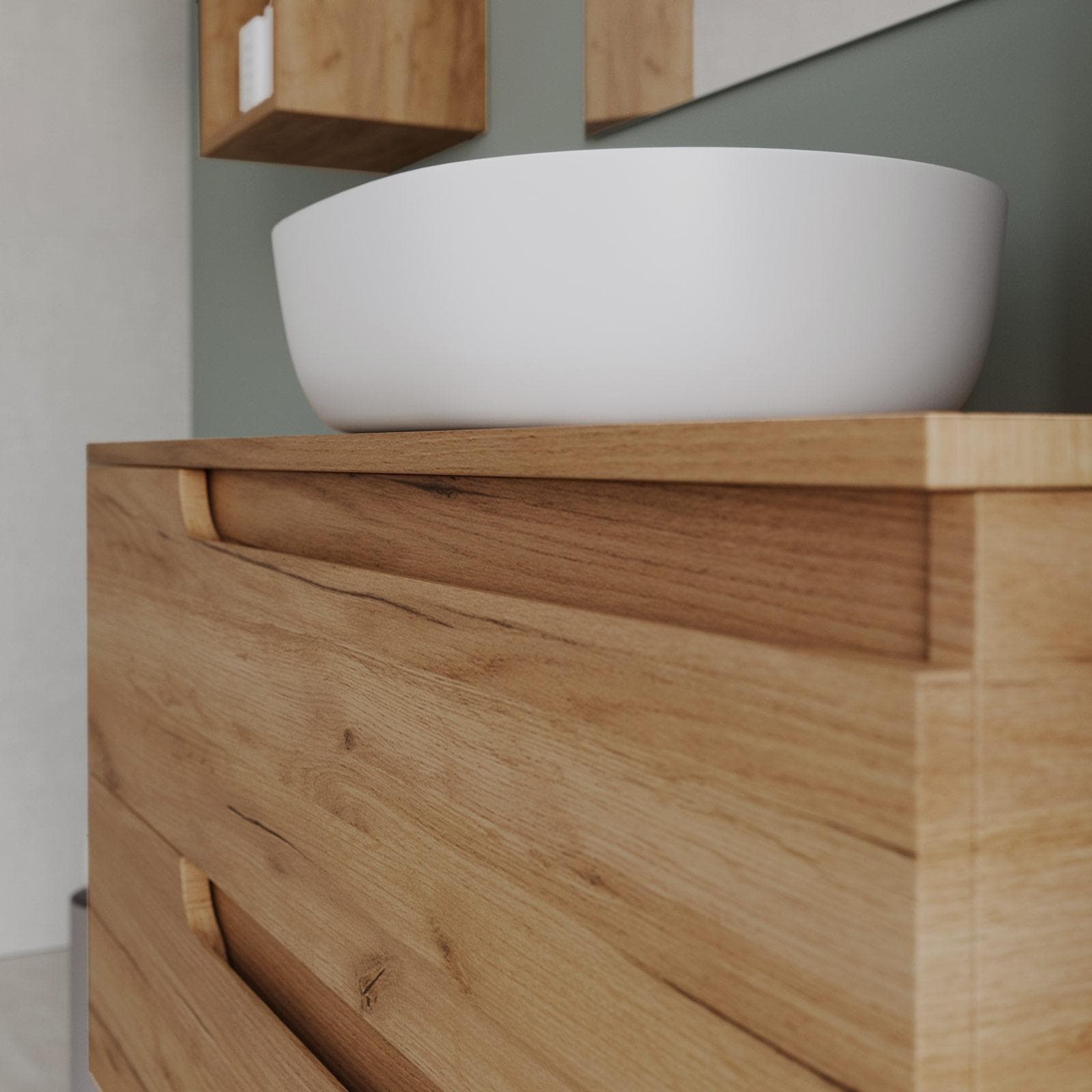 Mobile bagno sospeso 100 cm con top rovere gold e specchio - Agave Plus