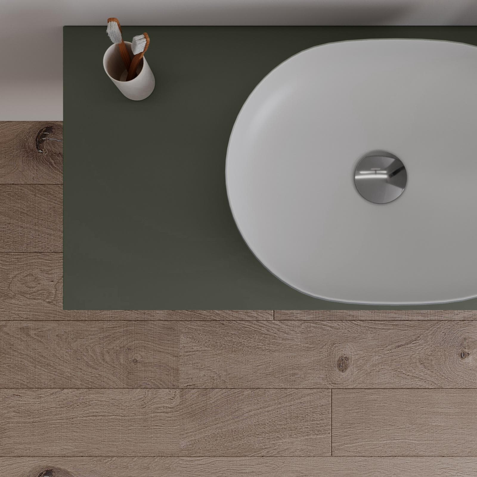 Mobile bagno sospeso 100 cm con top verde cemento e specchio - Agave