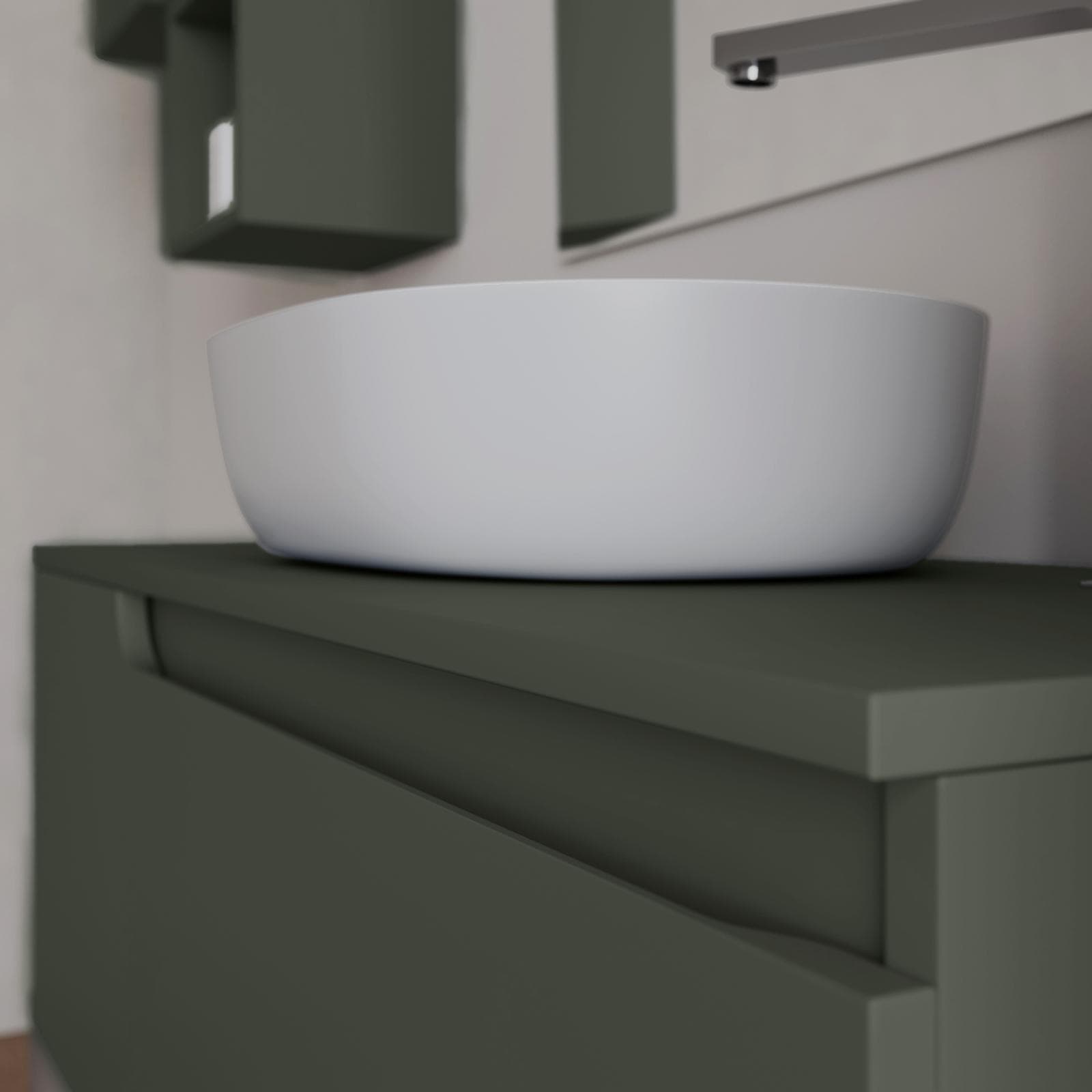 Mobile bagno sospeso 100 cm con top verde cemento e specchio - Agave