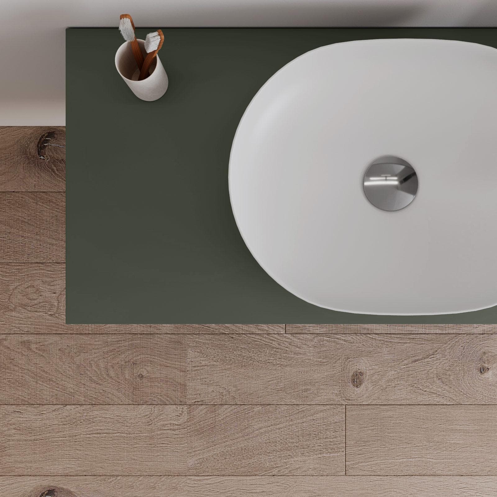 Mobile bagno sospeso 100 cm con top verde cemento e specchio - Agave Plus