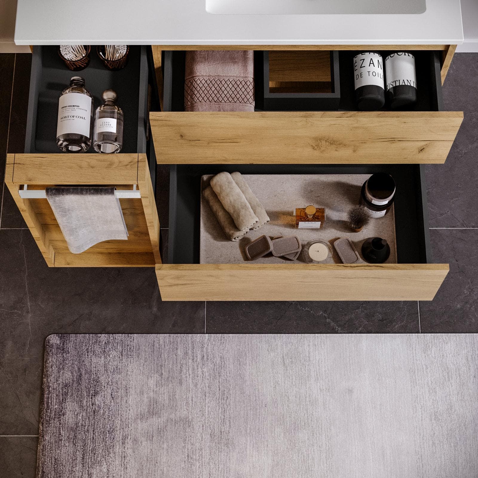Mobile bagno sospeso 100 cm rovere africa con toletta e lavabo dx con specchio - Anami