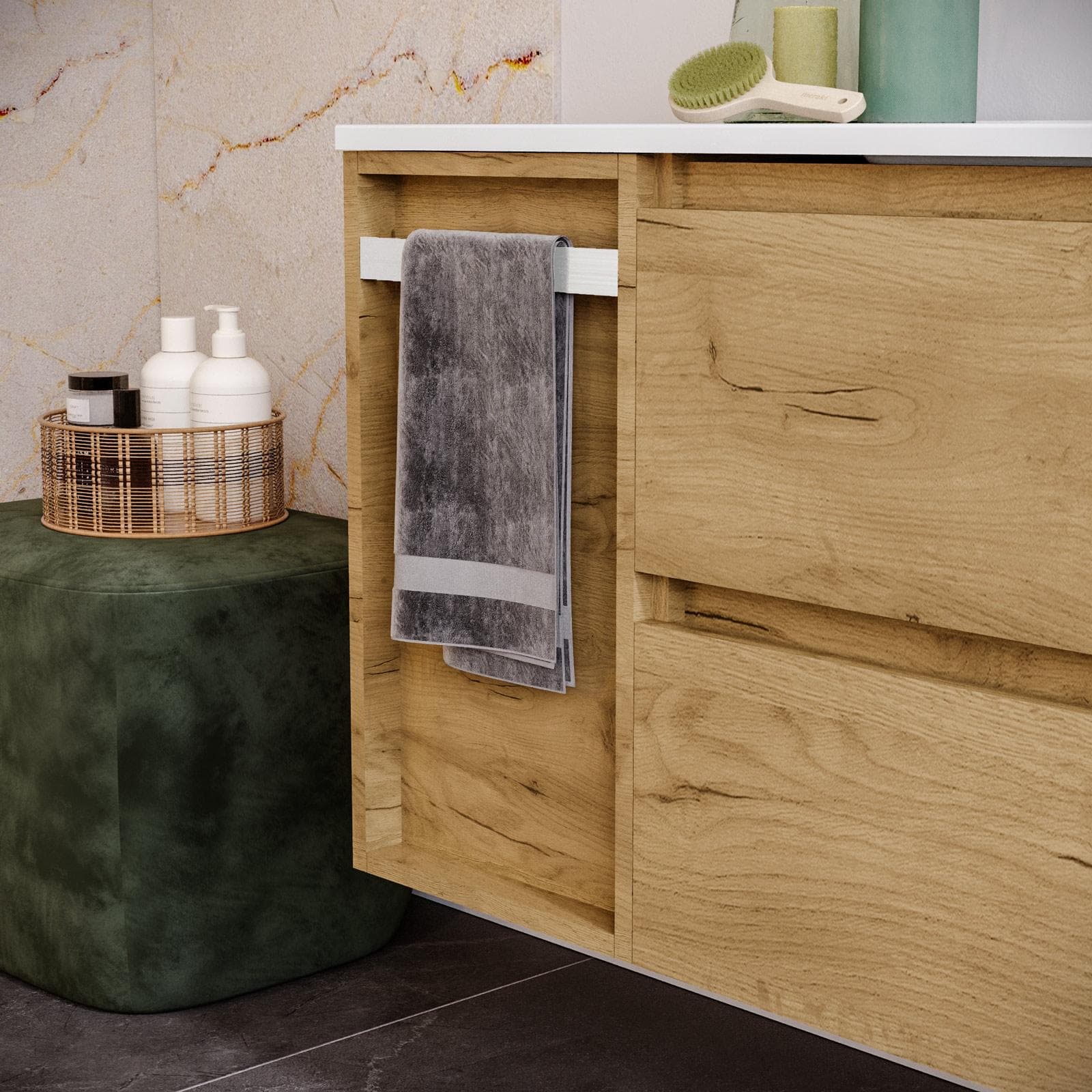 Mobile bagno sospeso 100 cm rovere africa con toletta e lavabo dx con specchio - Anami