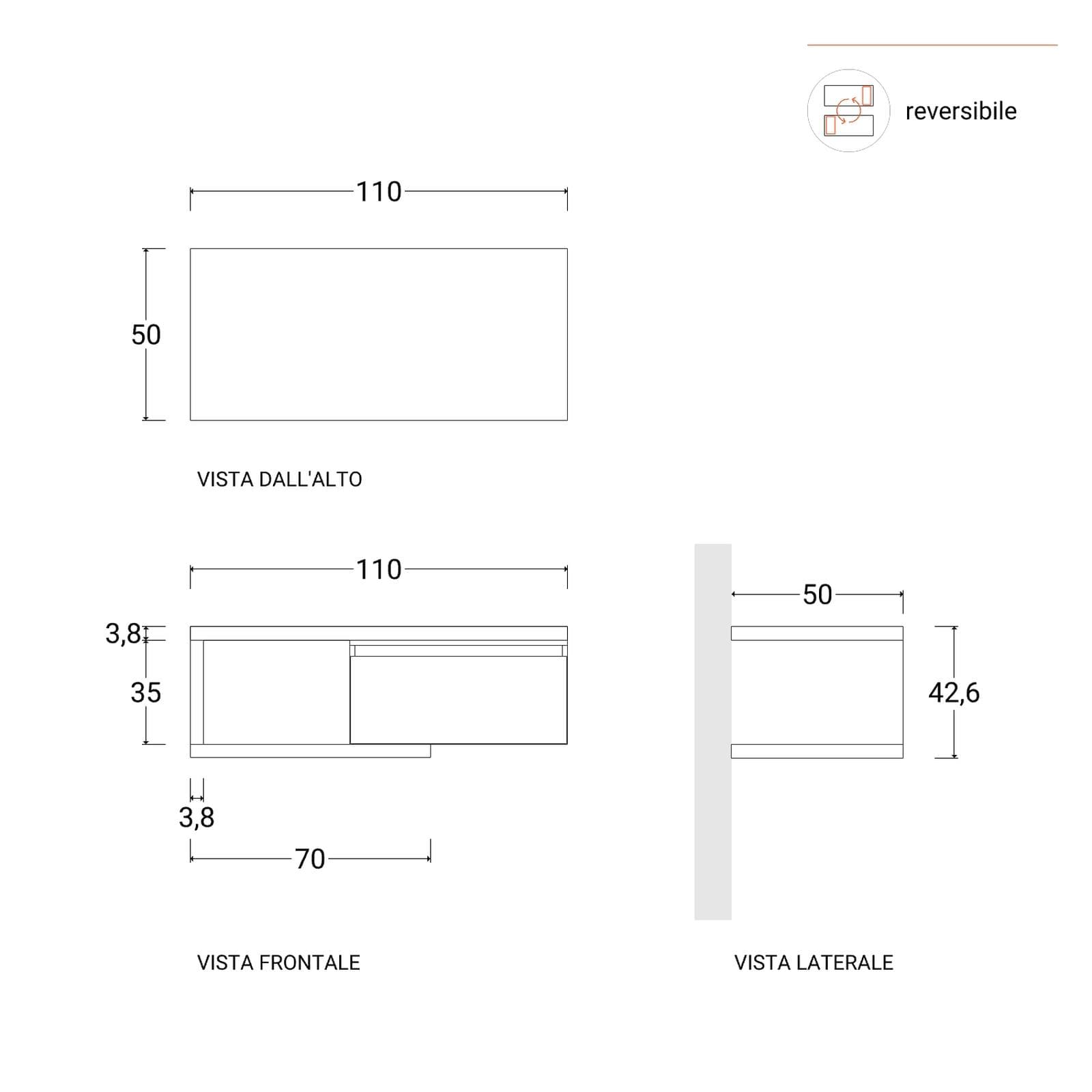 Mobile bagno sospeso 110 cm rovere deciso con cassettone rovere bianco e specchio - Balik