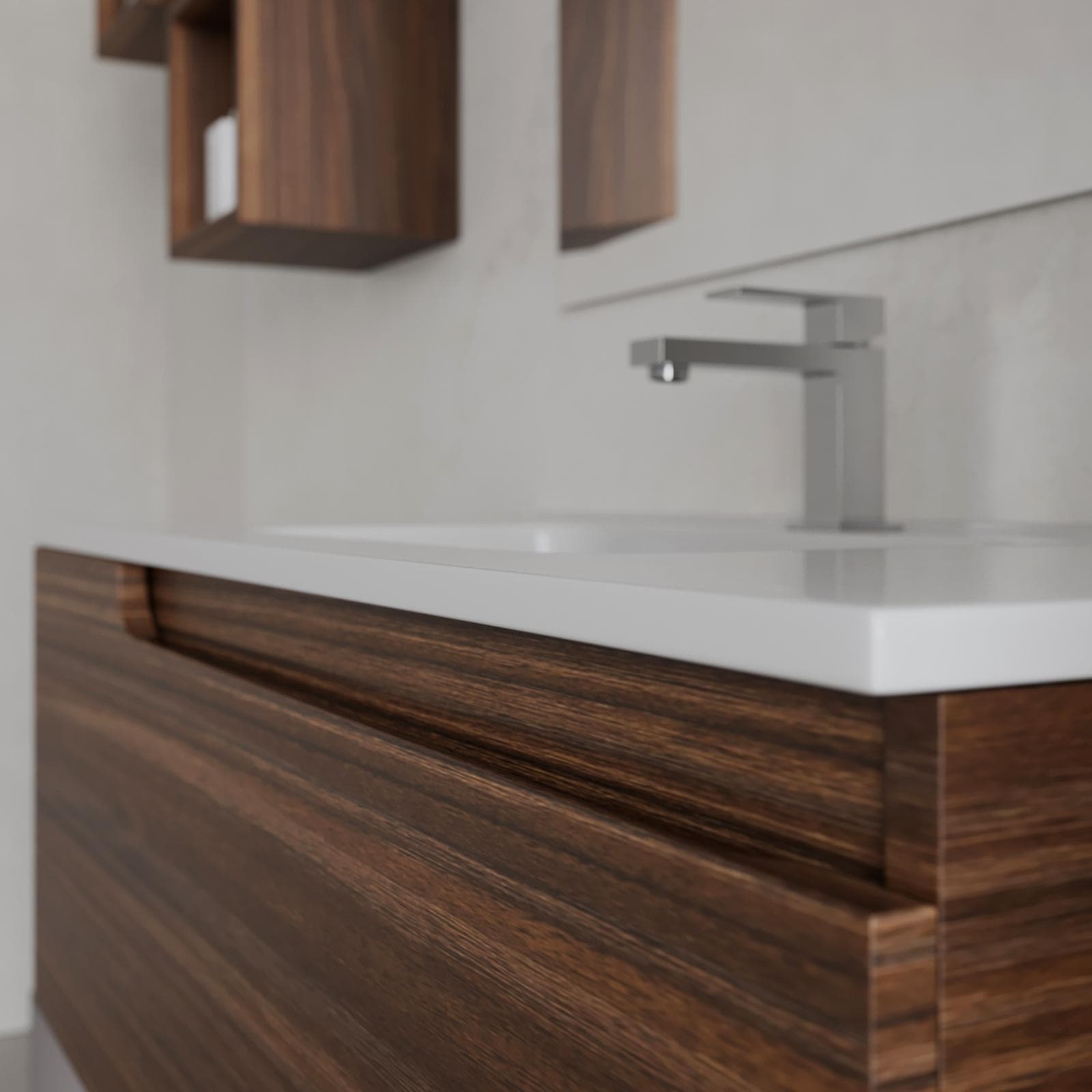 Mobile bagno sospeso 100 cm rovere deciso con lavabo e specchio - Agave