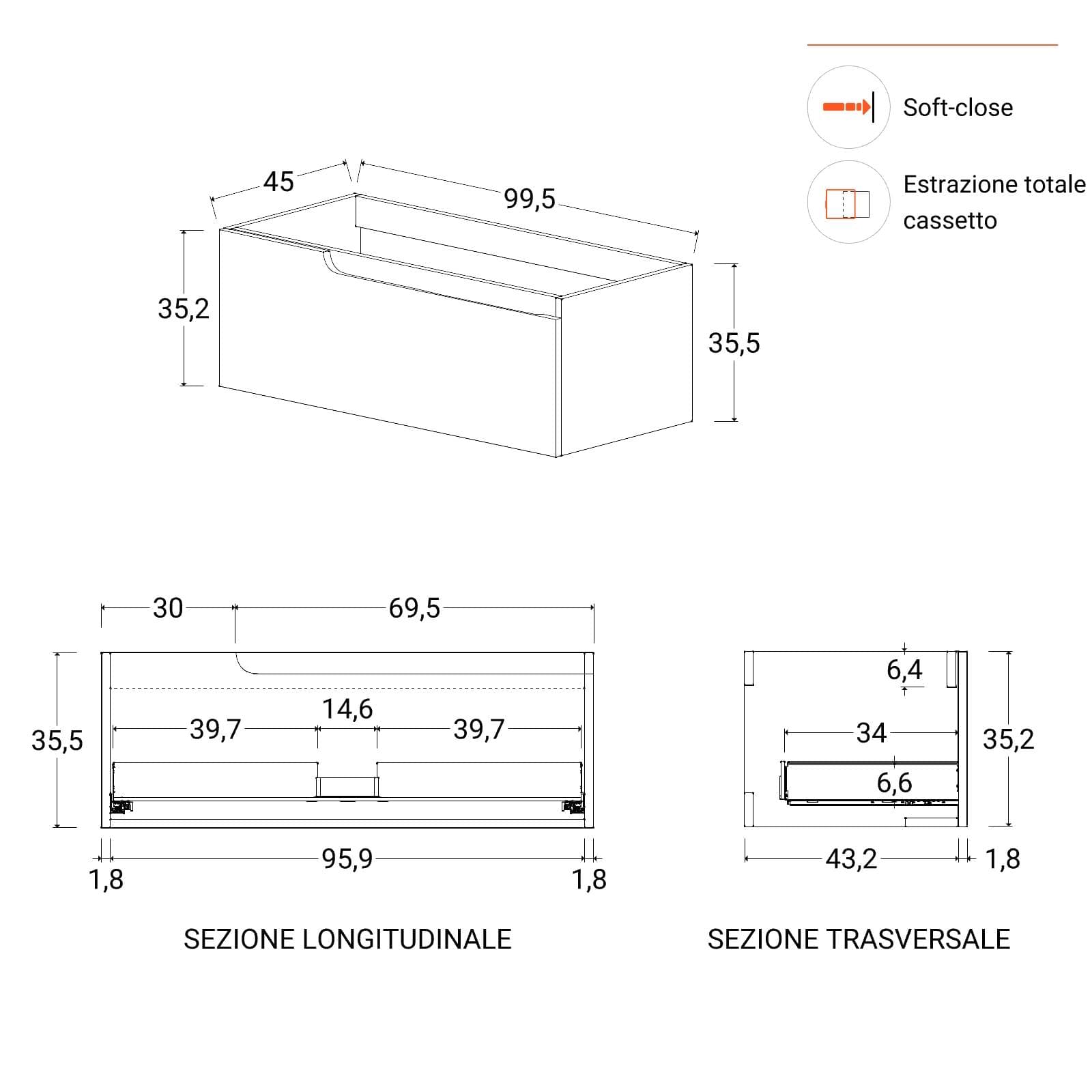 Mobile bagno sospeso 100 cm rovere deciso con lavabo e specchio - Agave