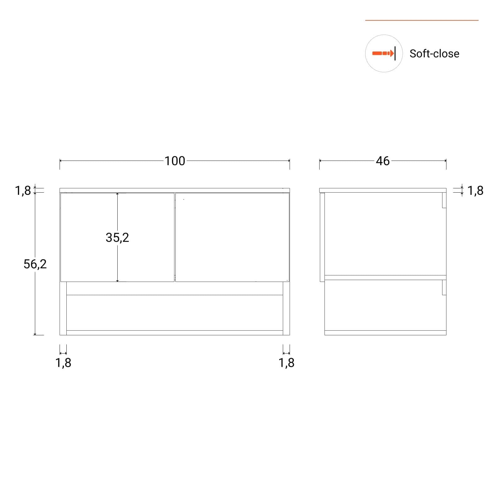 Mobile bagno sospeso 100 cm rovere deciso con top e specchio - Lion