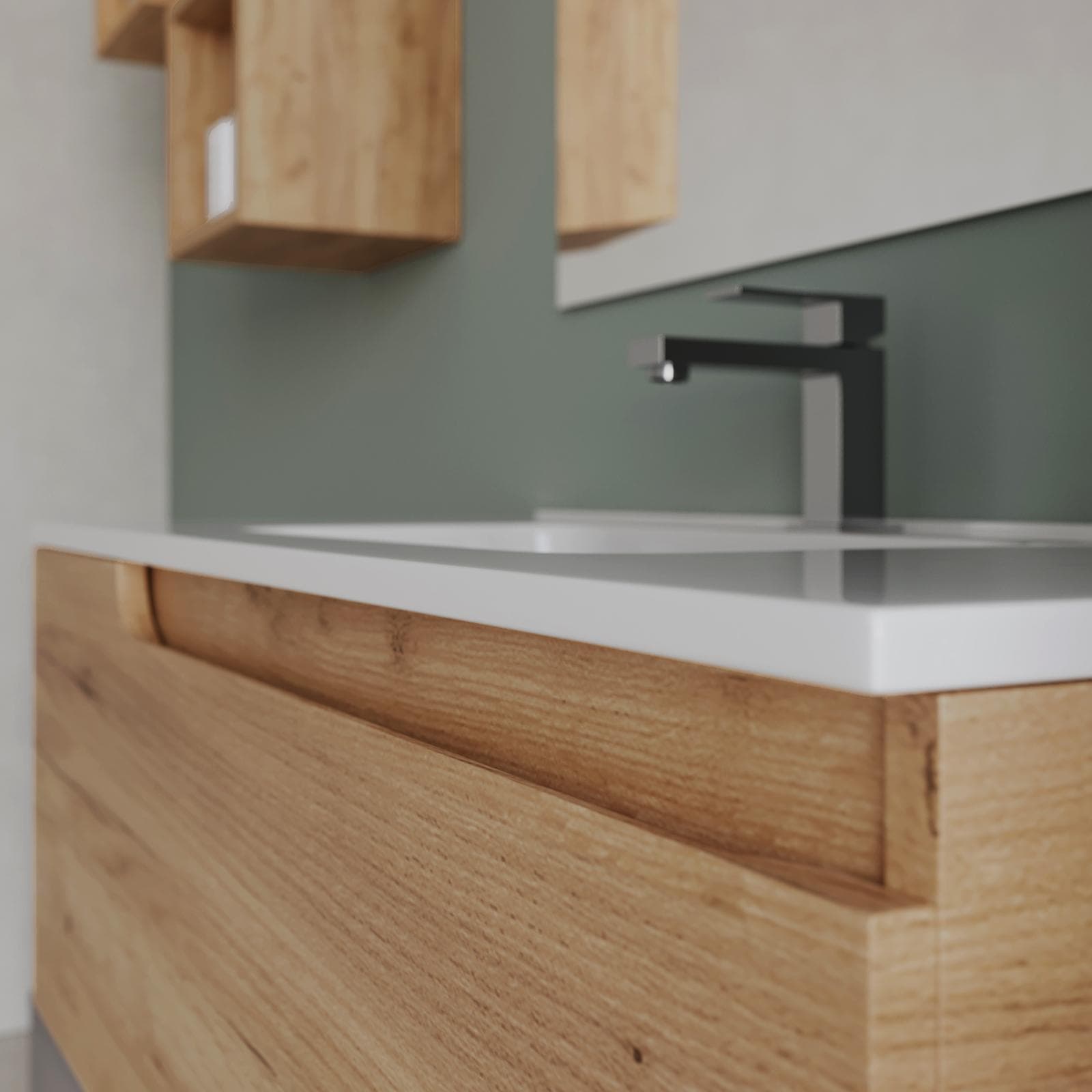 Mobile bagno sospeso 100 cm rovere gold con lavabo e specchio - Agave