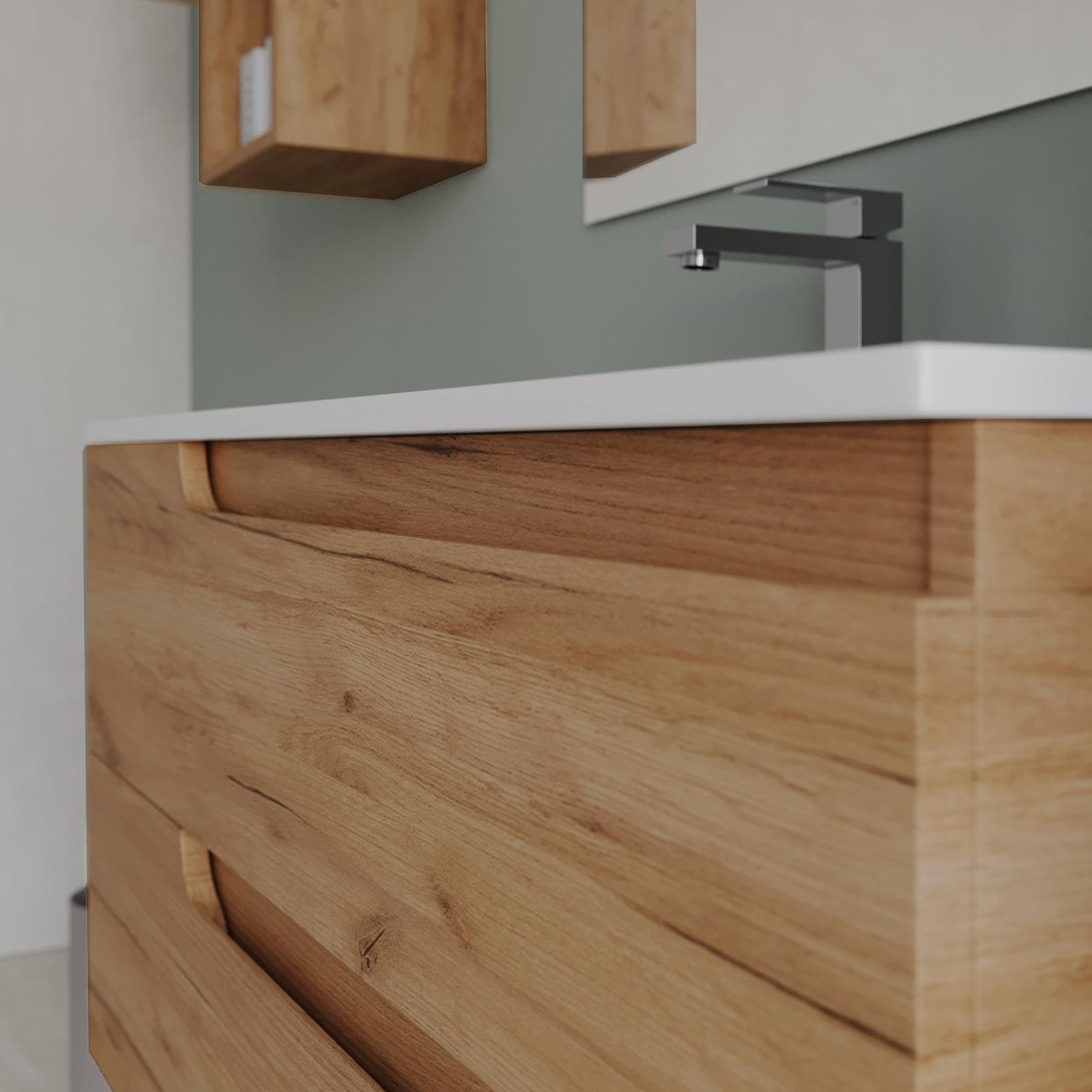 Mobile bagno sospeso 100 cm rovere gold con lavabo e specchio - Agave Plus