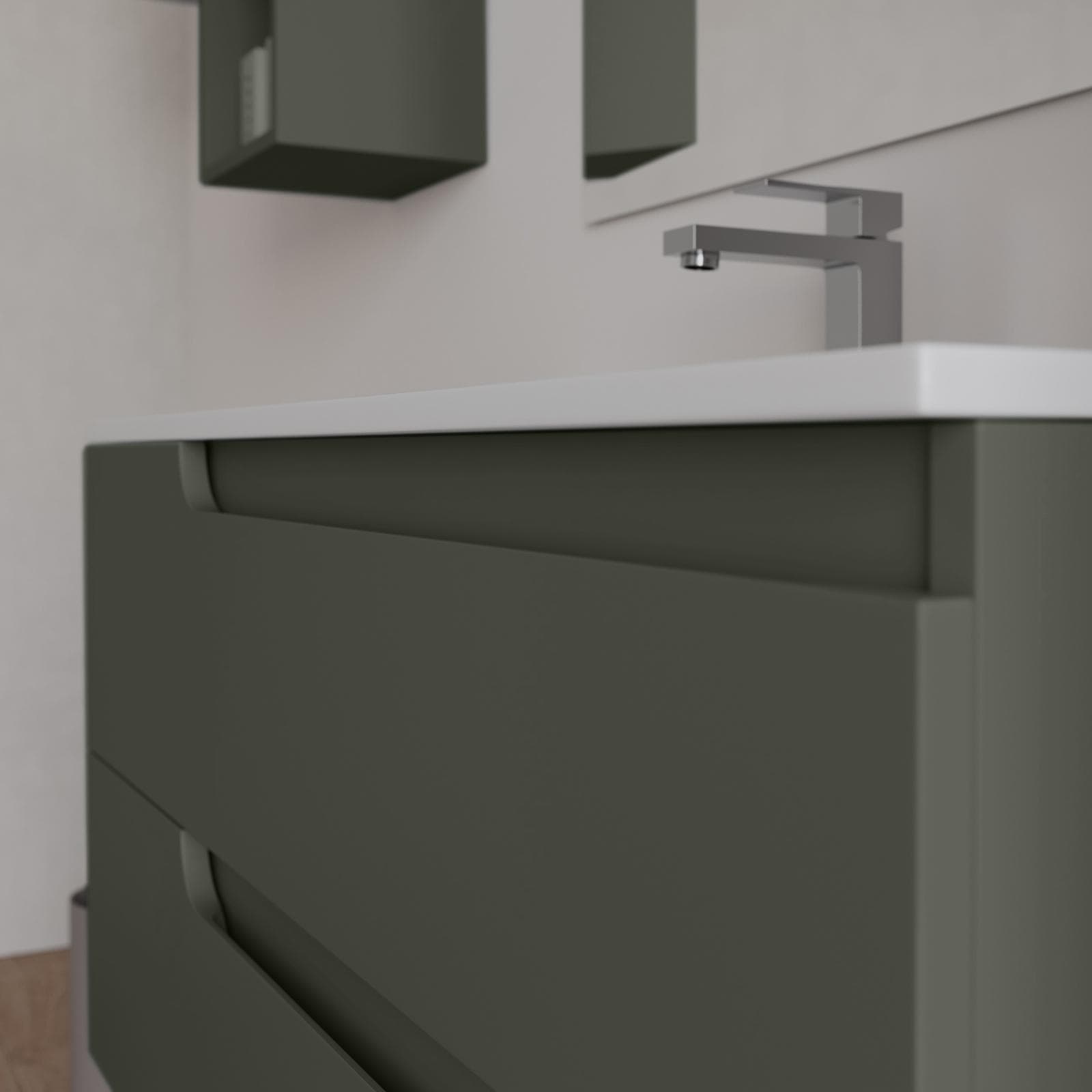 Mobile bagno sospeso 100 cm verde cemento con lavabo e specchio - Agave Plus