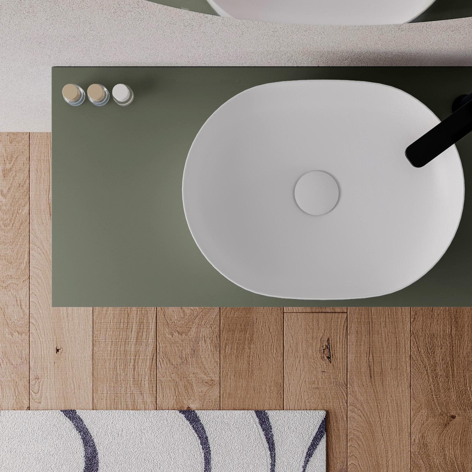 Mobile bagno sospeso 100 cm verde cemento con top e specchio - Sleek