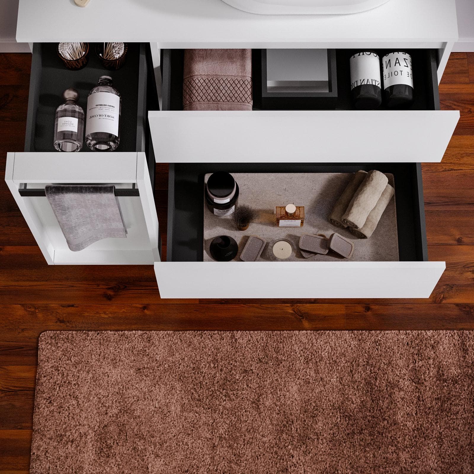 Mobile bagno sospeso 100 cm white satinato con top e toletta reversibile con specchio - Anami