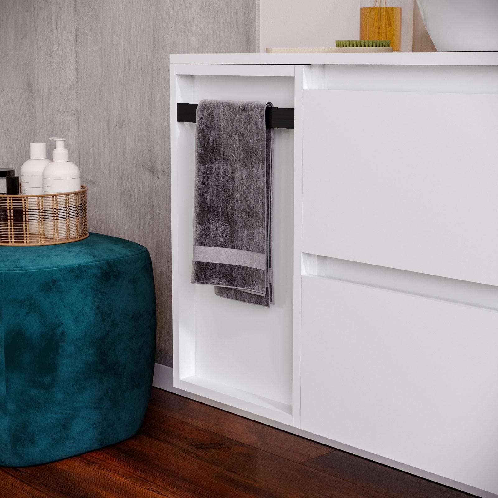 Mobile bagno sospeso 100 cm white satinato con top e toletta reversibile con specchio - Anami