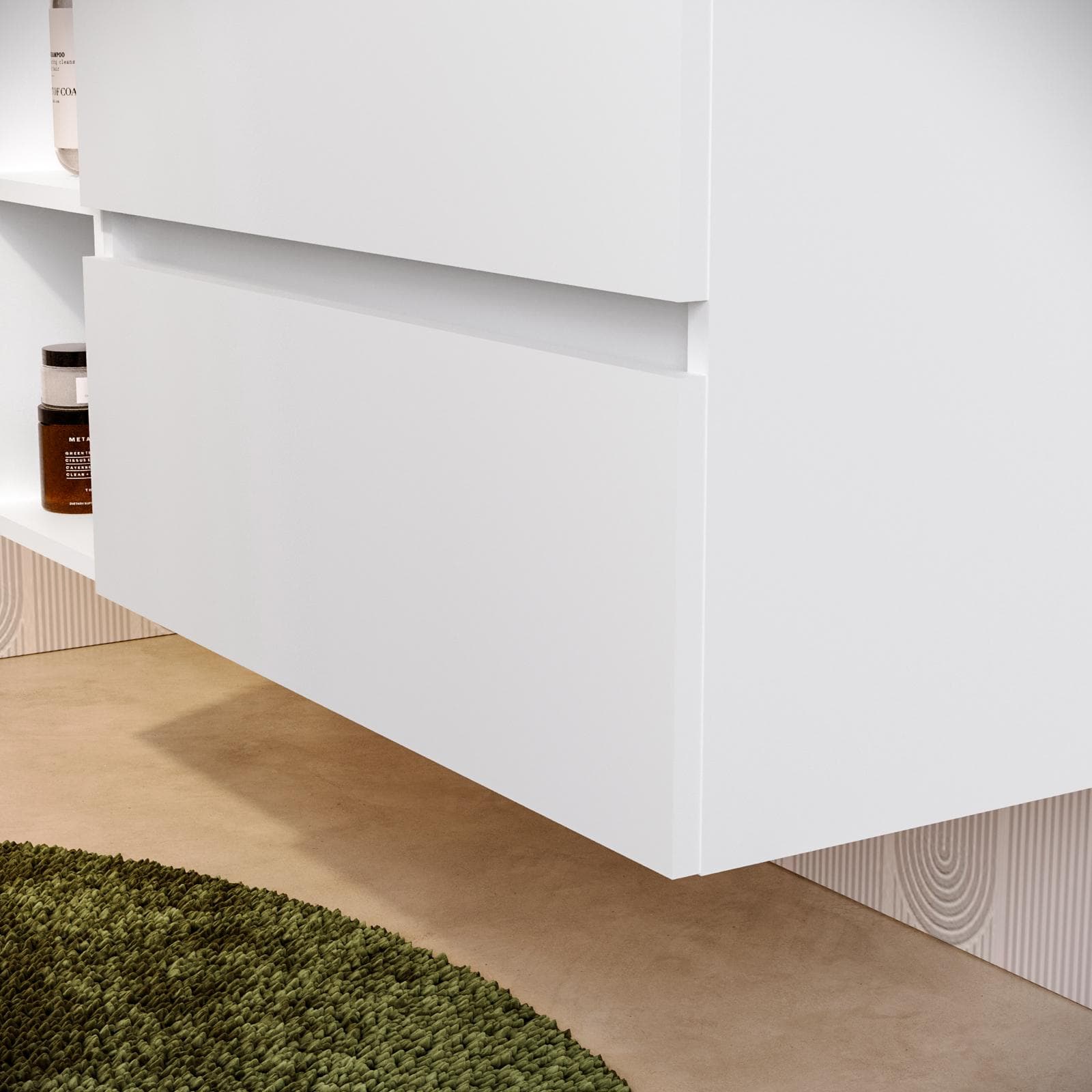 Mobile bagno sospeso 100 cm white satinato con vano a giorno reversibile e top rovere gold con specchio - Anami