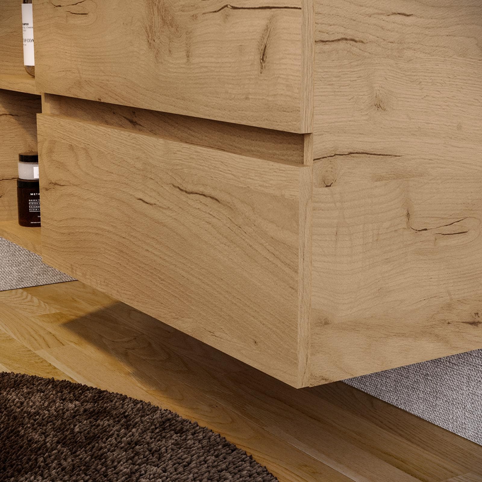 Mobile bagno sospeso 110 cm rovere africa con vano a giorno reversibile e top con specchio - Anami