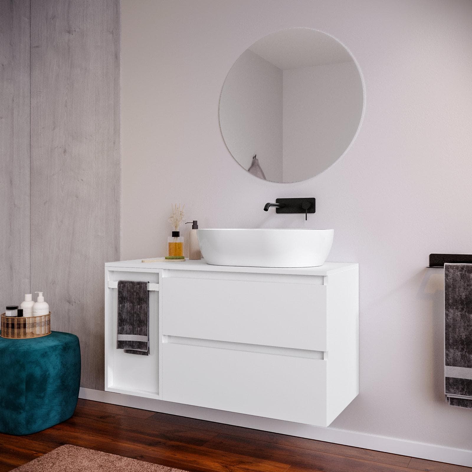 Mobile bagno sospeso 110 cm white satinato con toletta reversibile e top con specchio - Anami