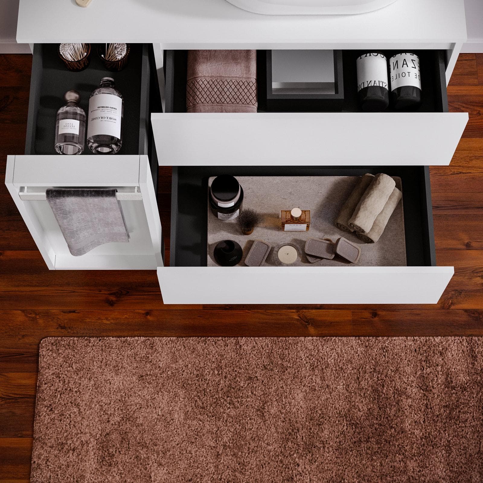 Mobile bagno sospeso 110 cm white satinato con toletta reversibile e top con specchio - Anami