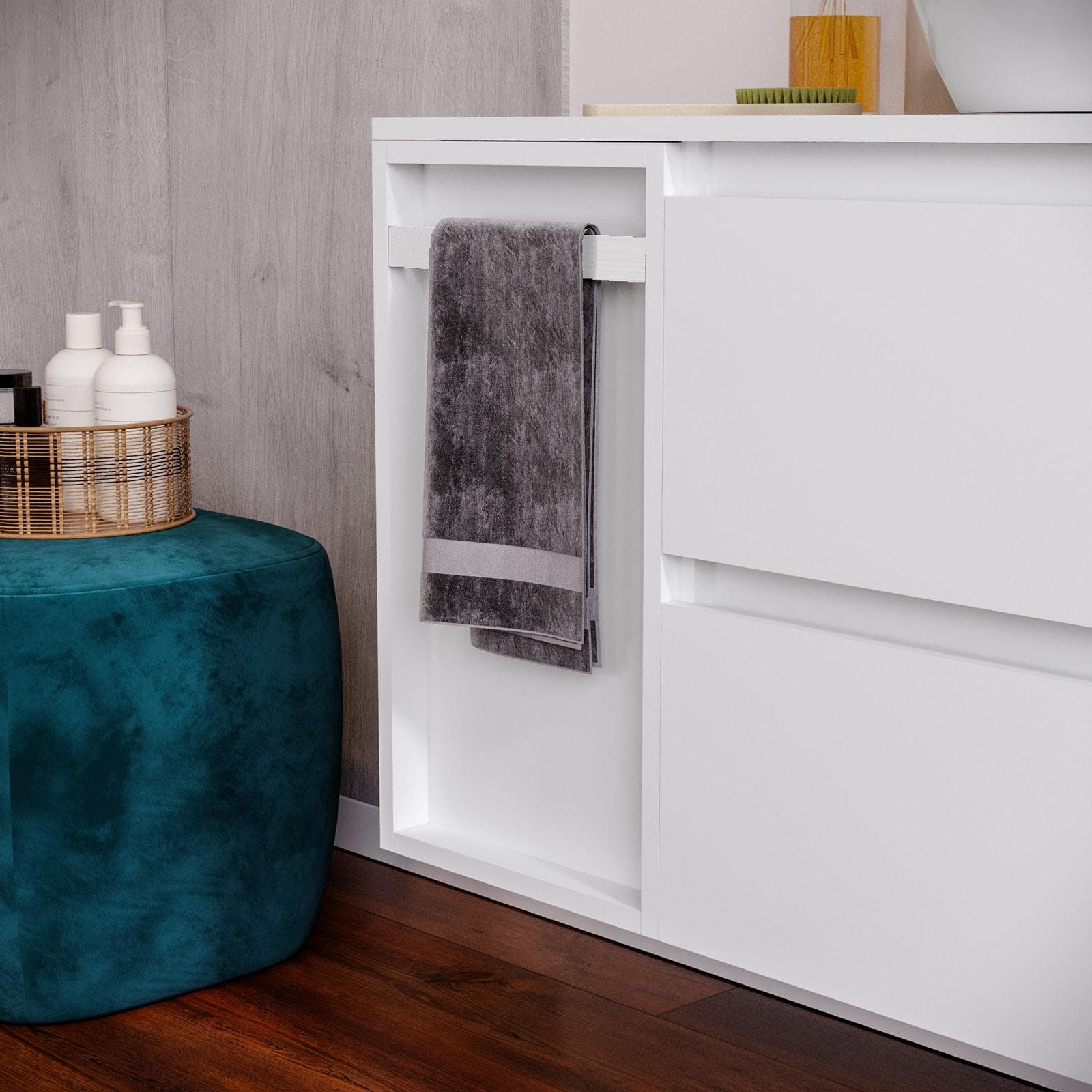 Mobile bagno sospeso 110 cm white satinato con toletta reversibile e top con specchio - Anami