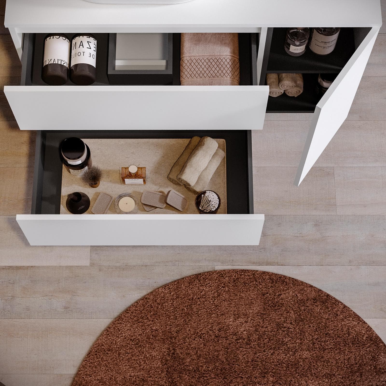 Mobile bagno sospeso 110 cm white satinato con vano reversibile e top con specchio - Anami