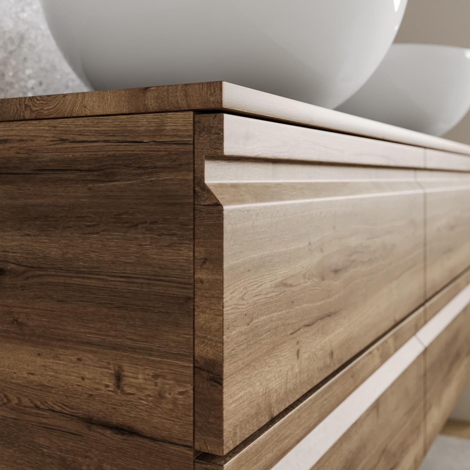 Mobile bagno sospeso 120x50 cm 4 cassetti rovere america con top e specchio - Edgard