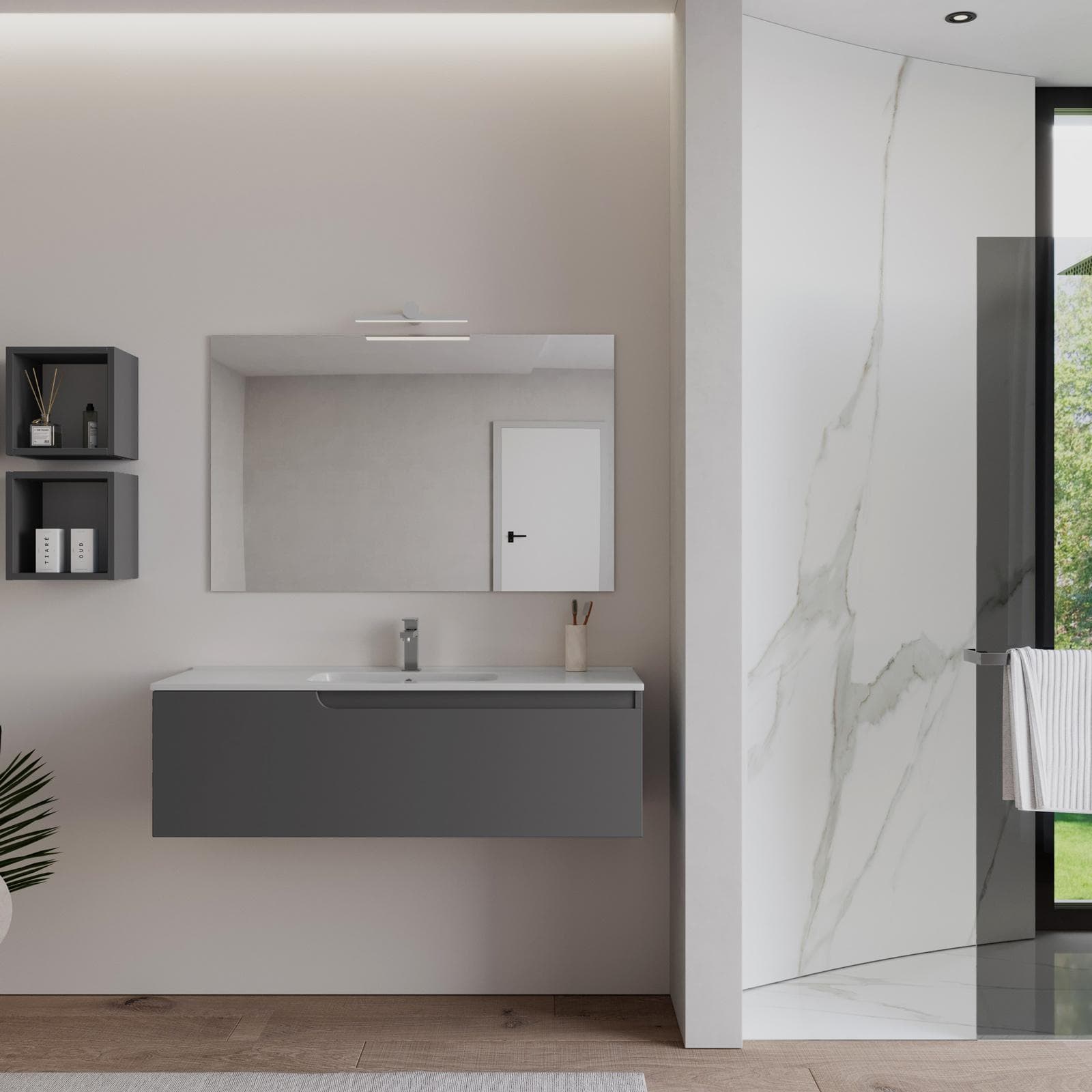 Mobile bagno sospeso 120 cm antracite con lavabo e specchio - Agave