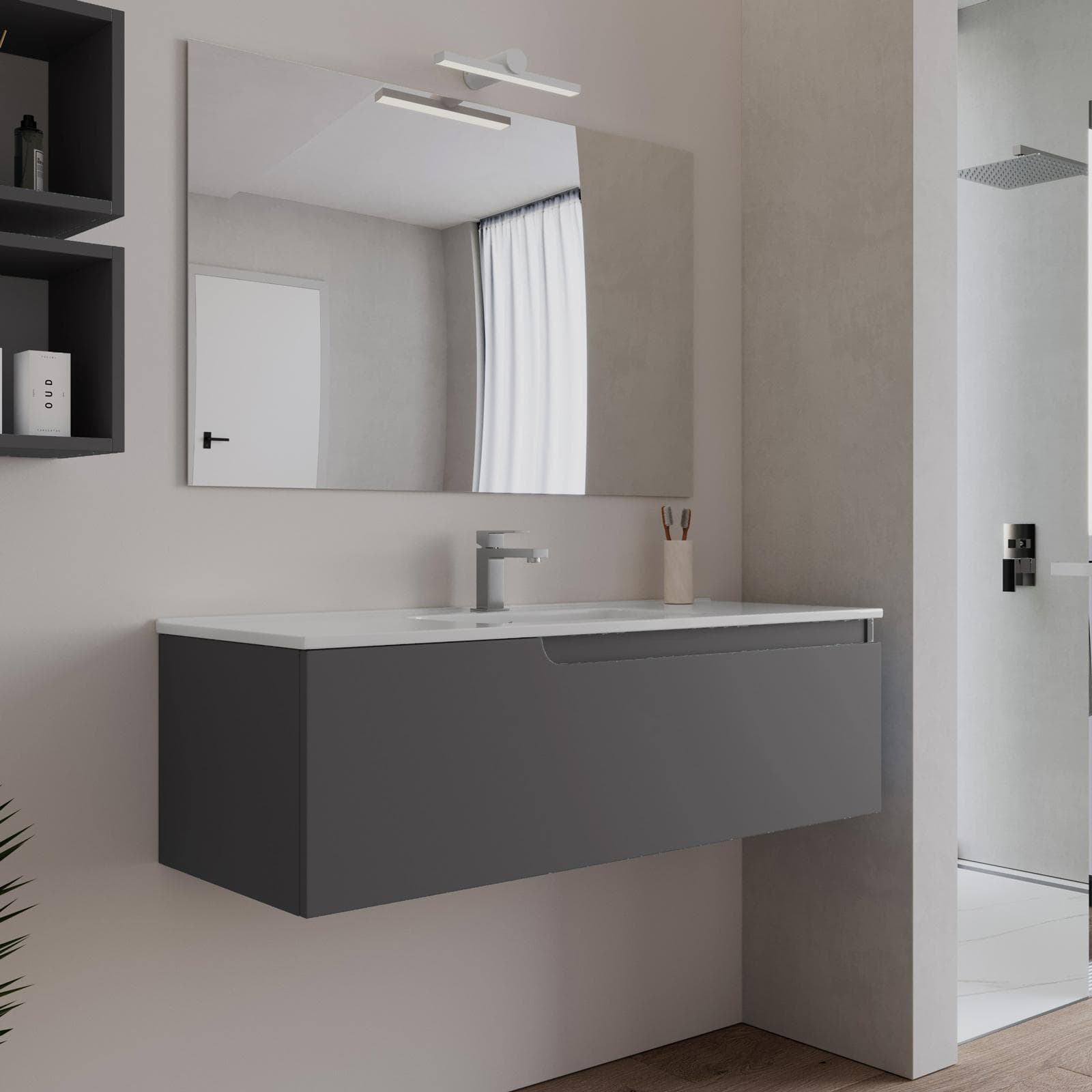 Mobile bagno sospeso 120 cm antracite con lavabo e specchio - Agave