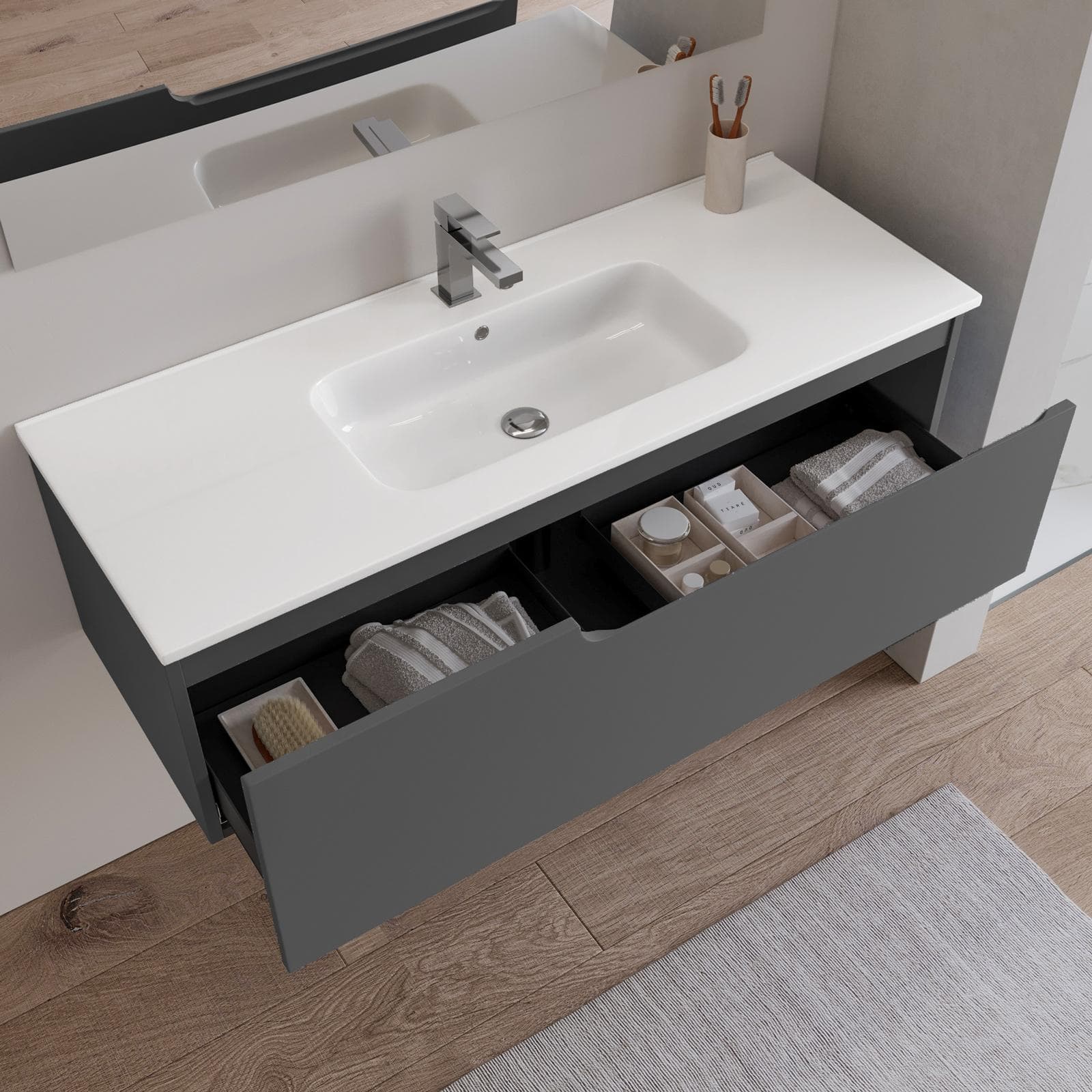 Mobile bagno sospeso 120 cm antracite con lavabo e specchio - Agave