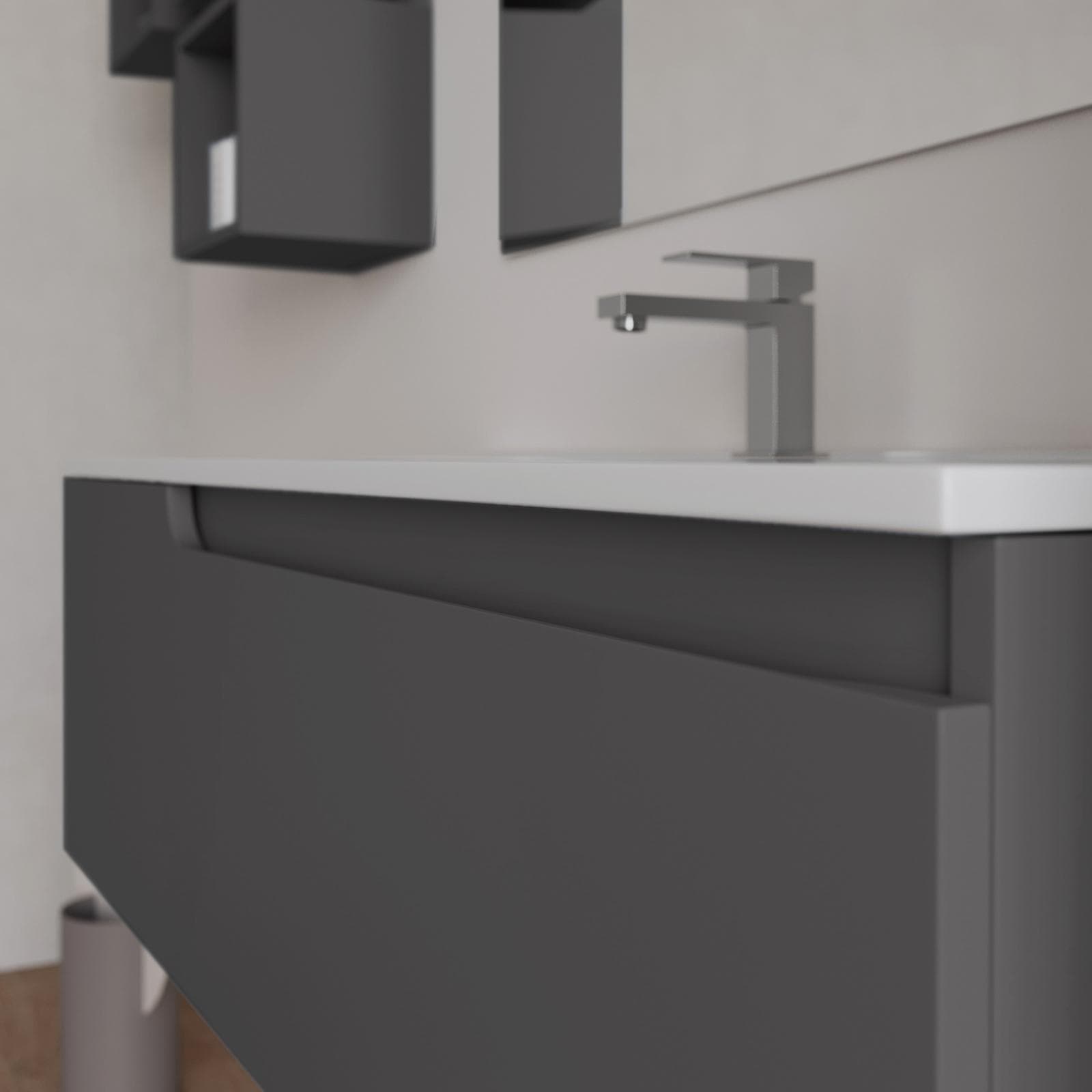 Mobile bagno sospeso 120 cm antracite con lavabo e specchio - Agave