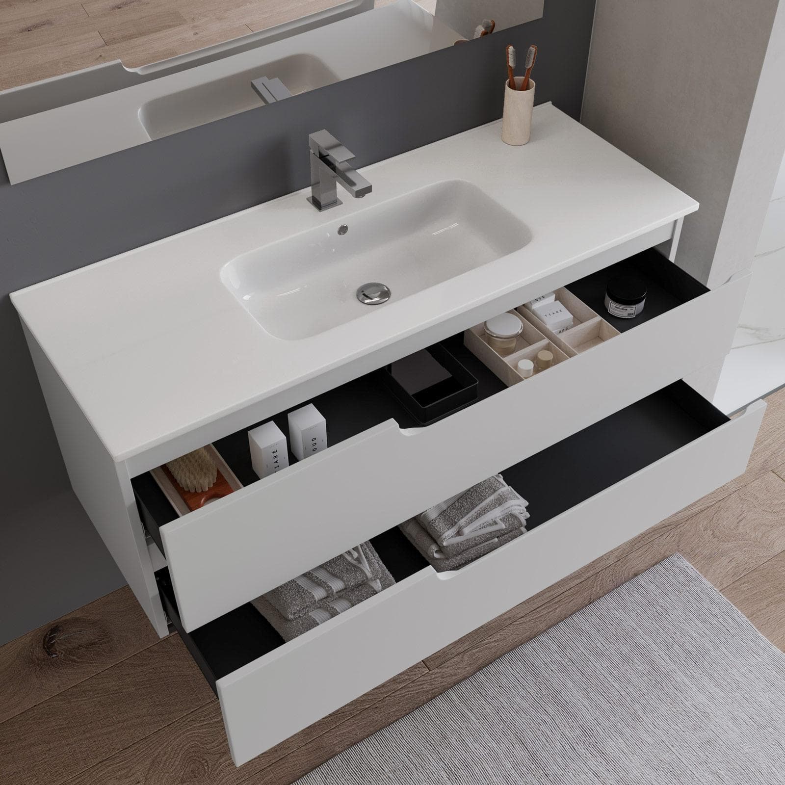 Mobile bagno sospeso 120 cm bianco opaco con lavabo e specchio - Agave Plus
